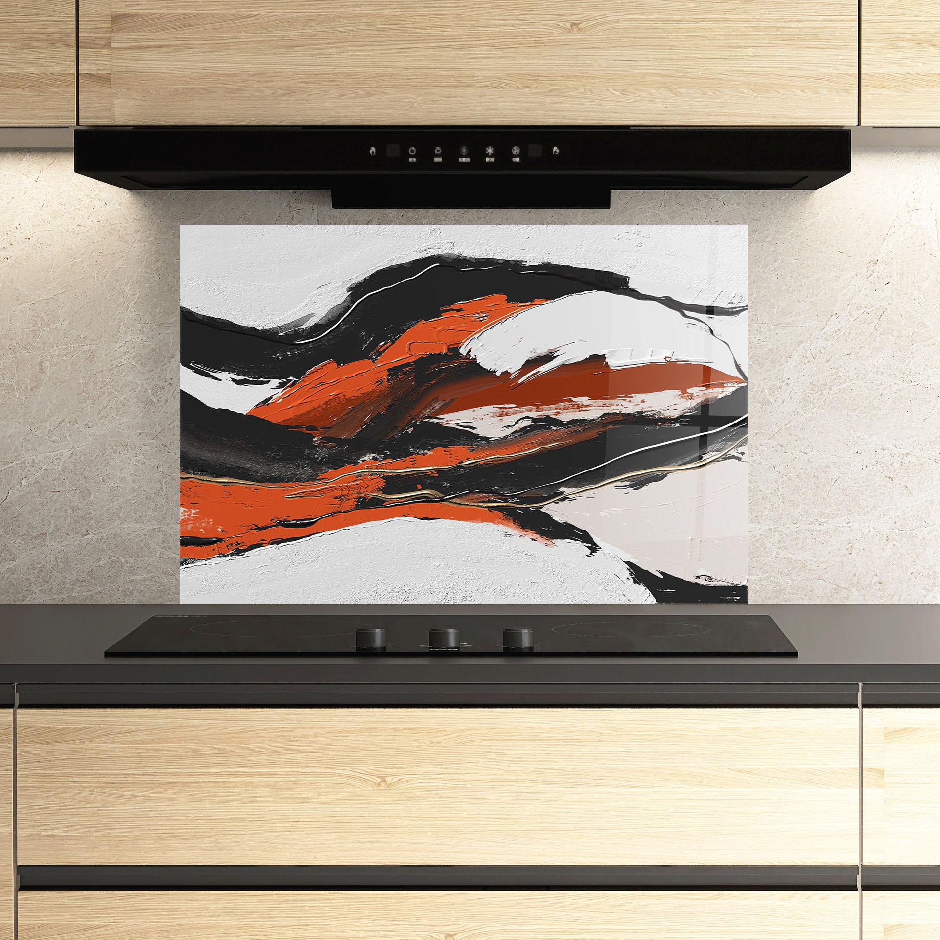 Küchenrückwand Glas Red And Black Brush mockup 3