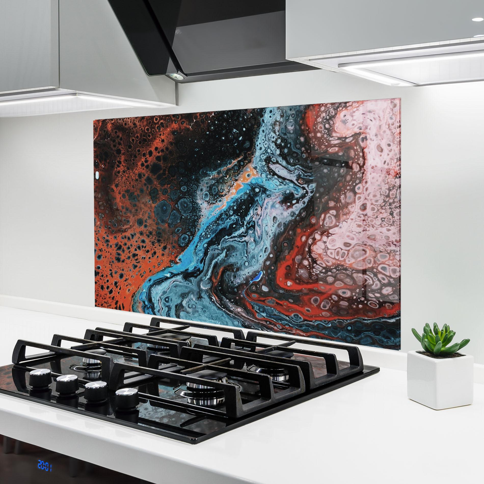 Küchenrückwand Glas Abstract Turqoise Colors mockup 6
