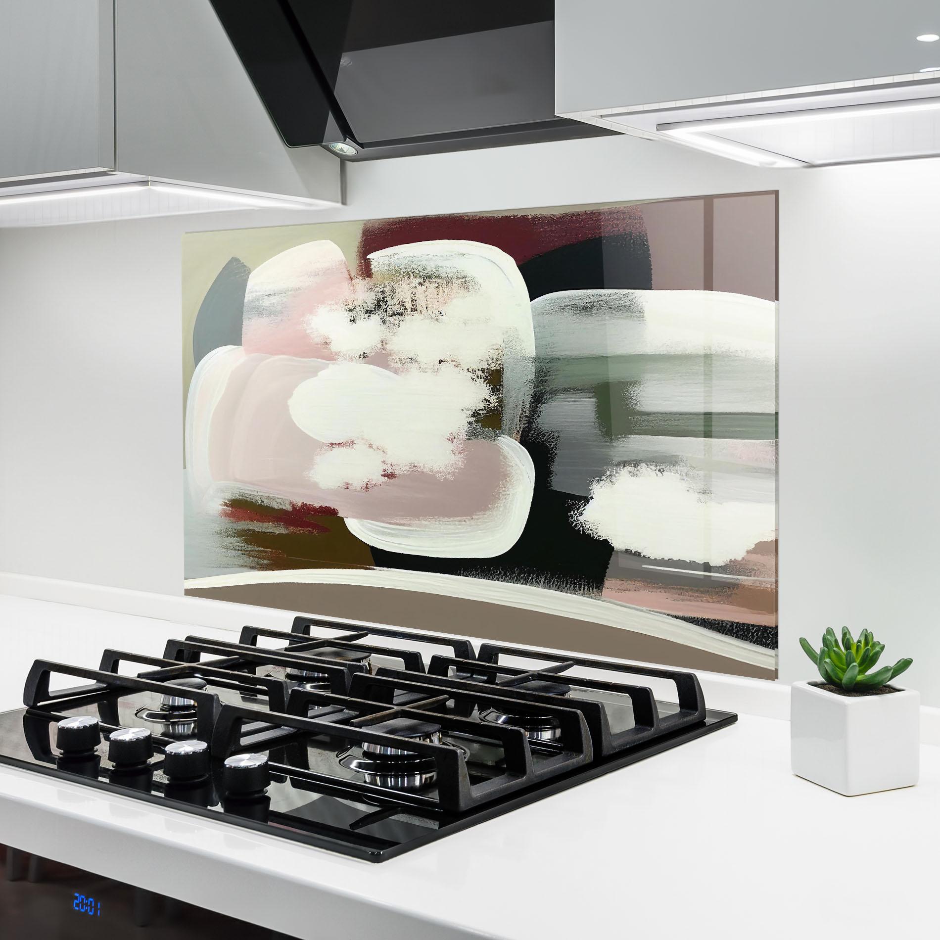 Küchenrückwand Glas Abstract White Clouds mockup 6