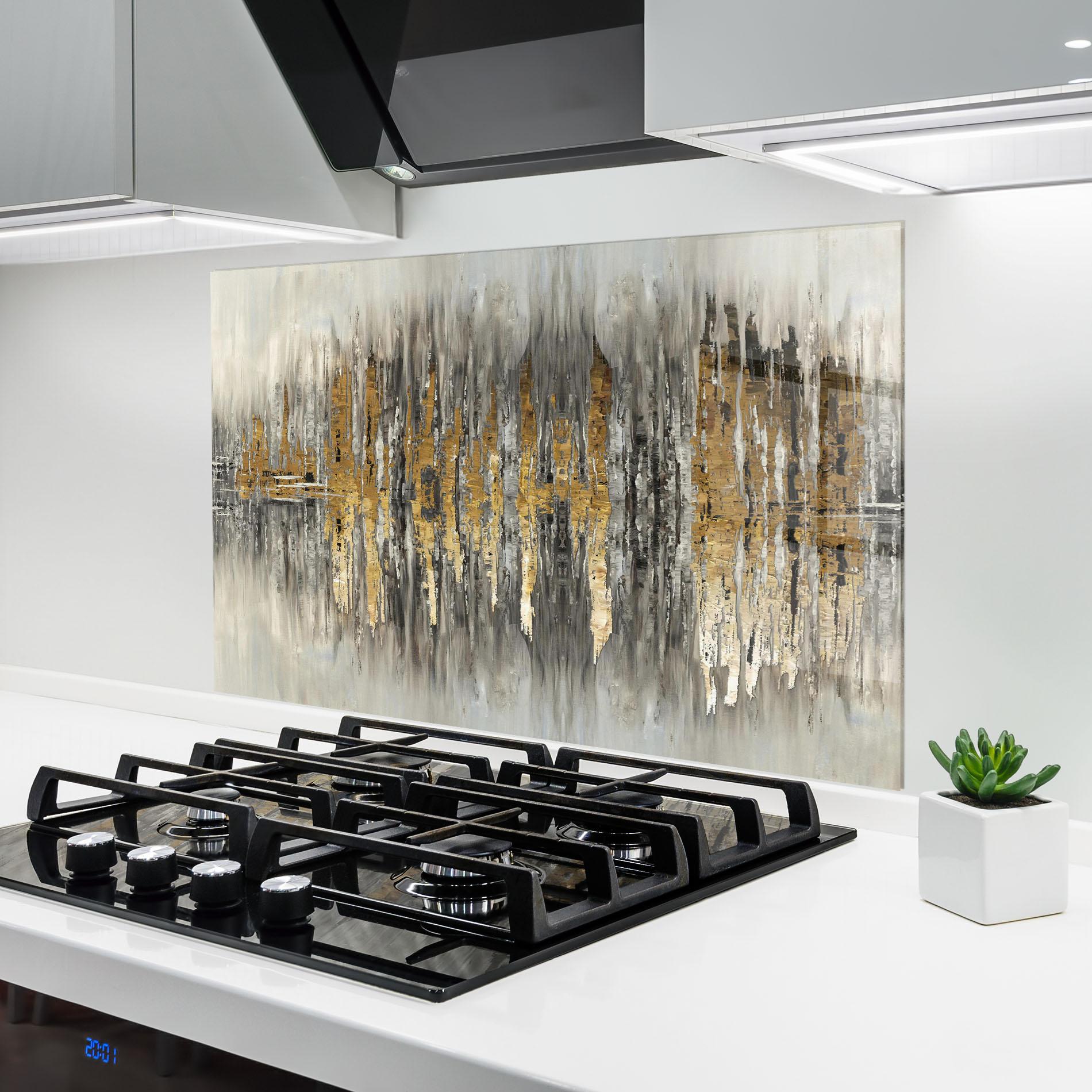 Küchenrückwand Glas Acrylic Silver Paint mockup 6