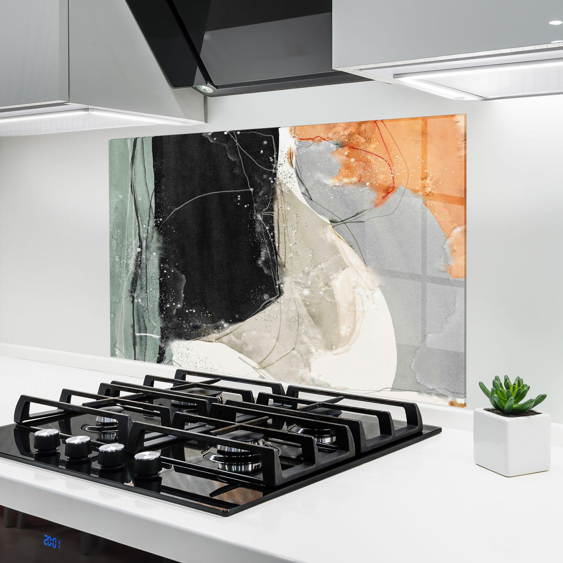 Küchenrückwand Glas Beautiful White Drops mockup 6