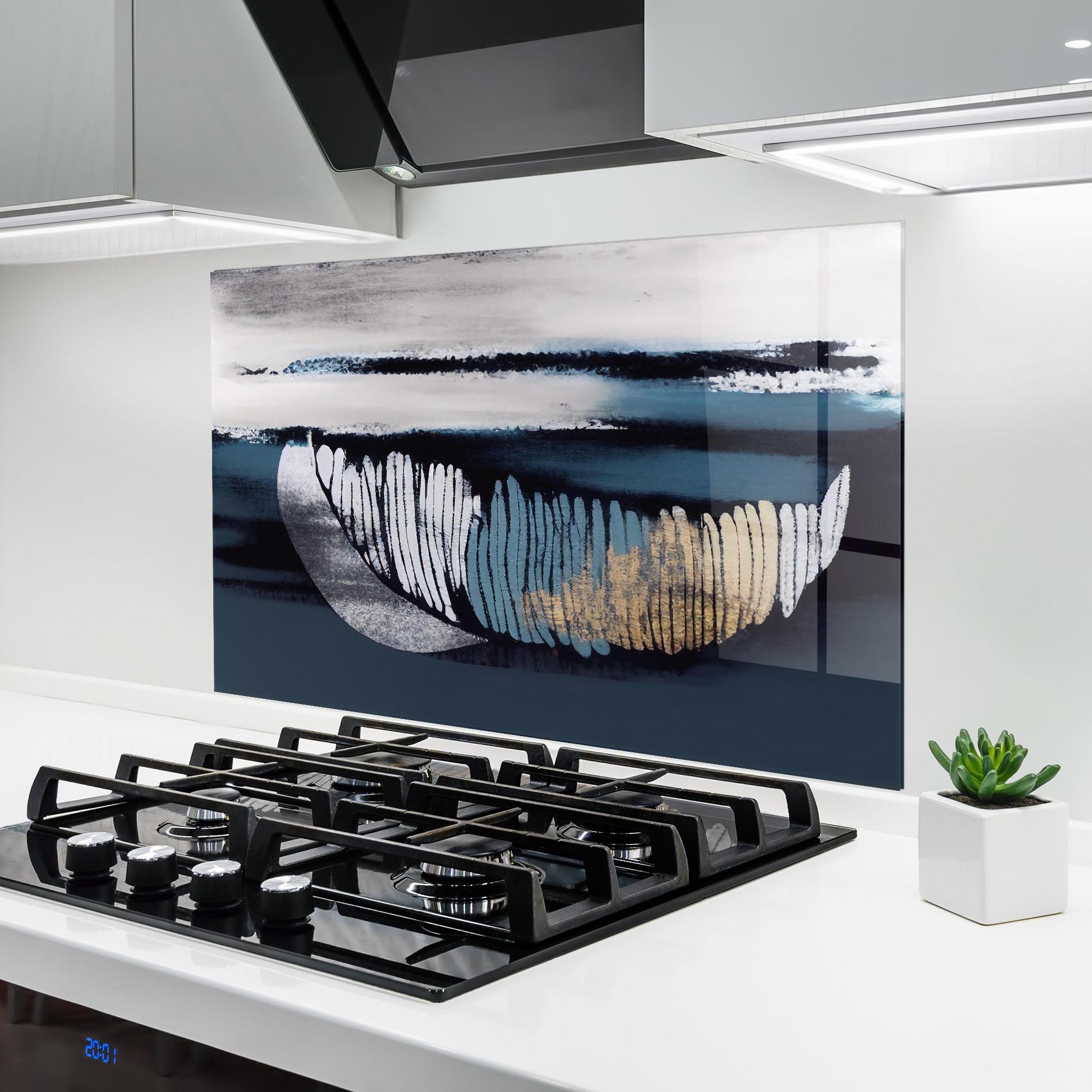 Küchenrückwand Glas Blue Feather mockup 6