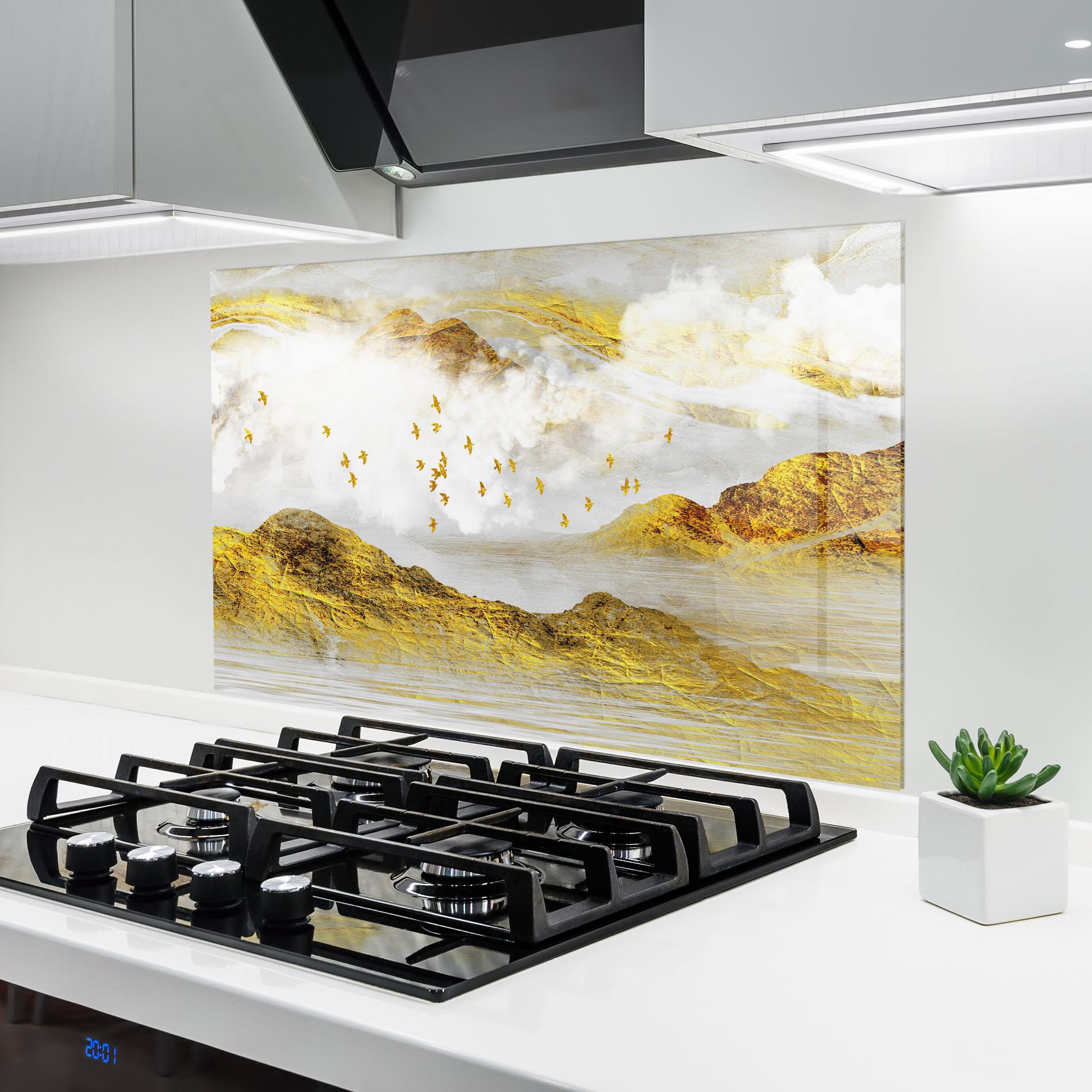 Küchenrückwand Glas Gold Mountains Abstract mockup 6