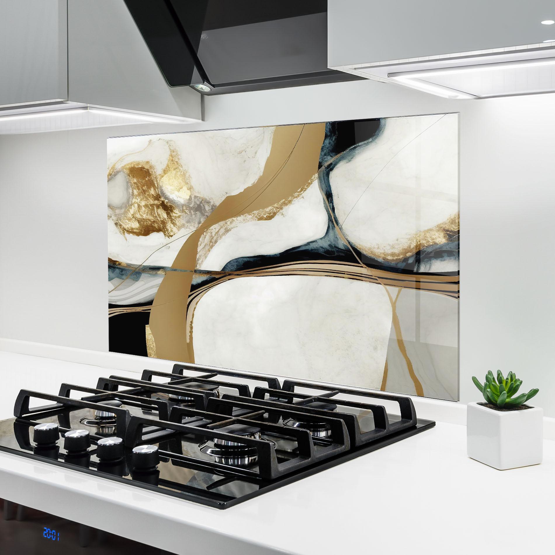 Küchenrückwand Glas Golden Blue Marble mockup 6