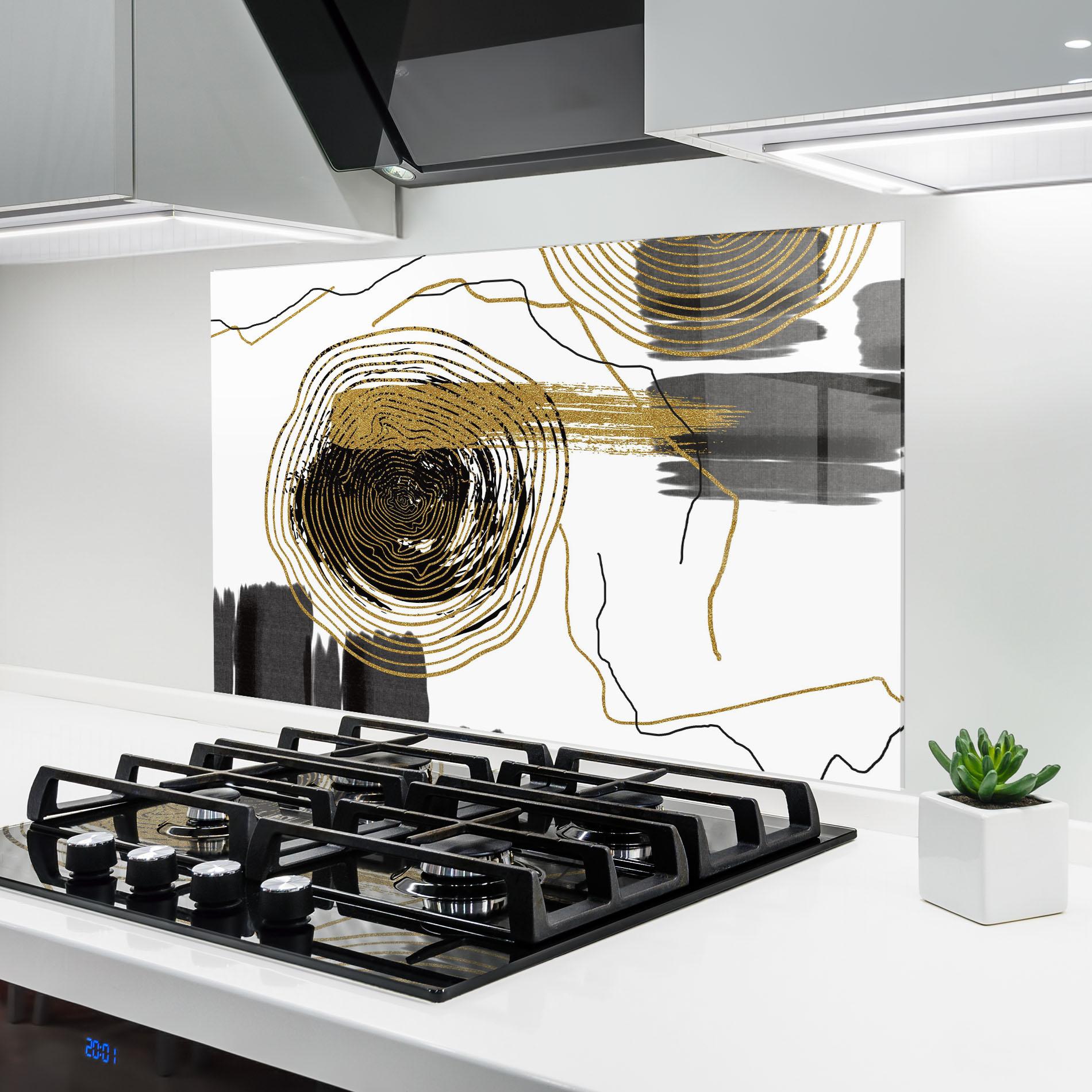 Küchenrückwand Glas Golden Grey Spiral mockup 6