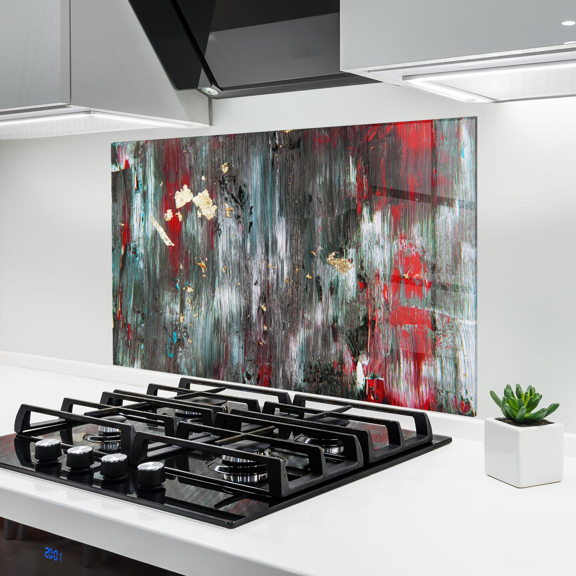 Küchenrückwand Glas Grey With Red Painting mockup 6
