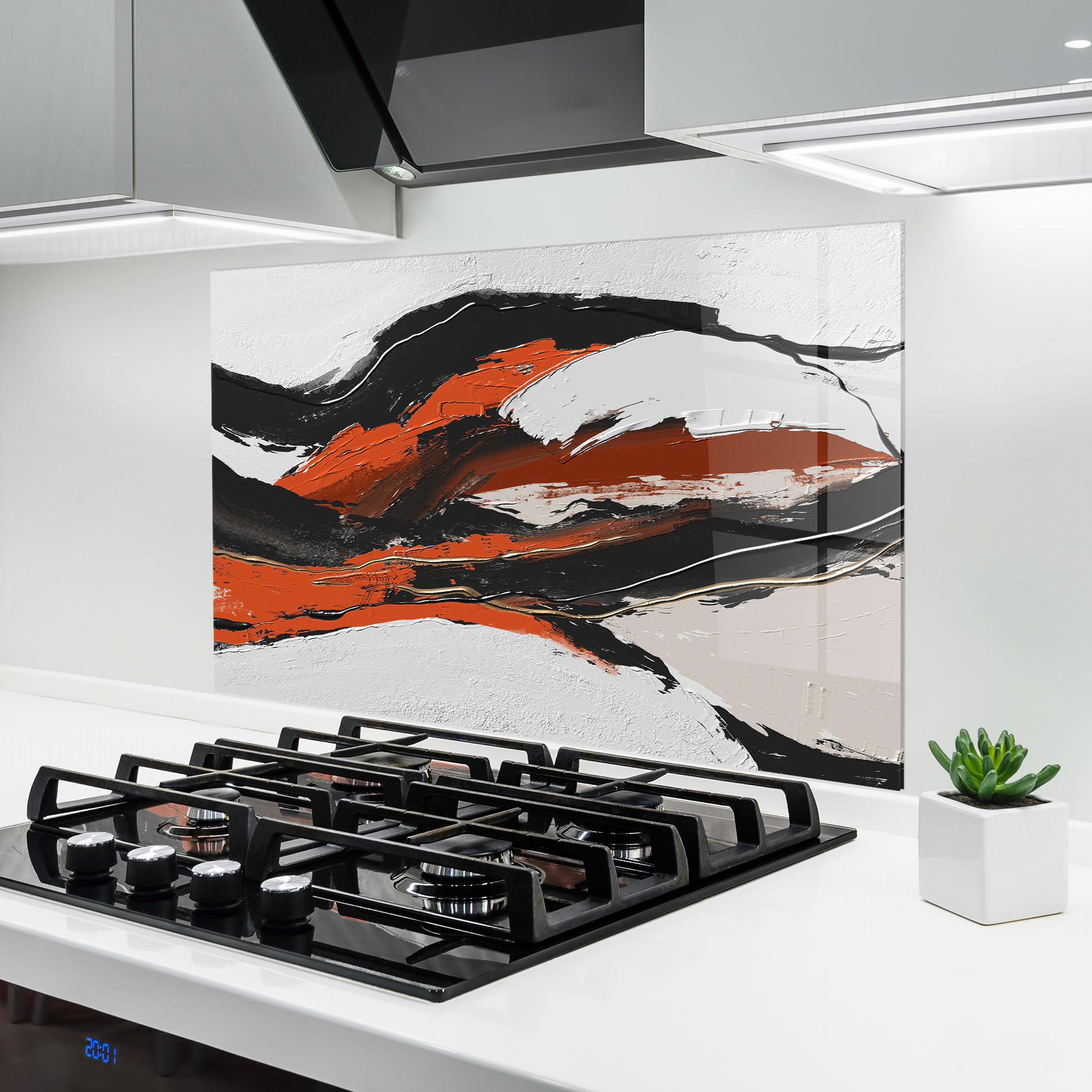 Küchenrückwand Glas Red And Black Brush mockup 6