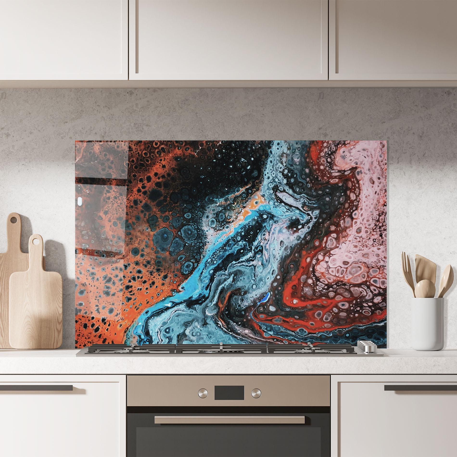 Küchenrückwand Glas Abstract Turqoise Colors mockup 7