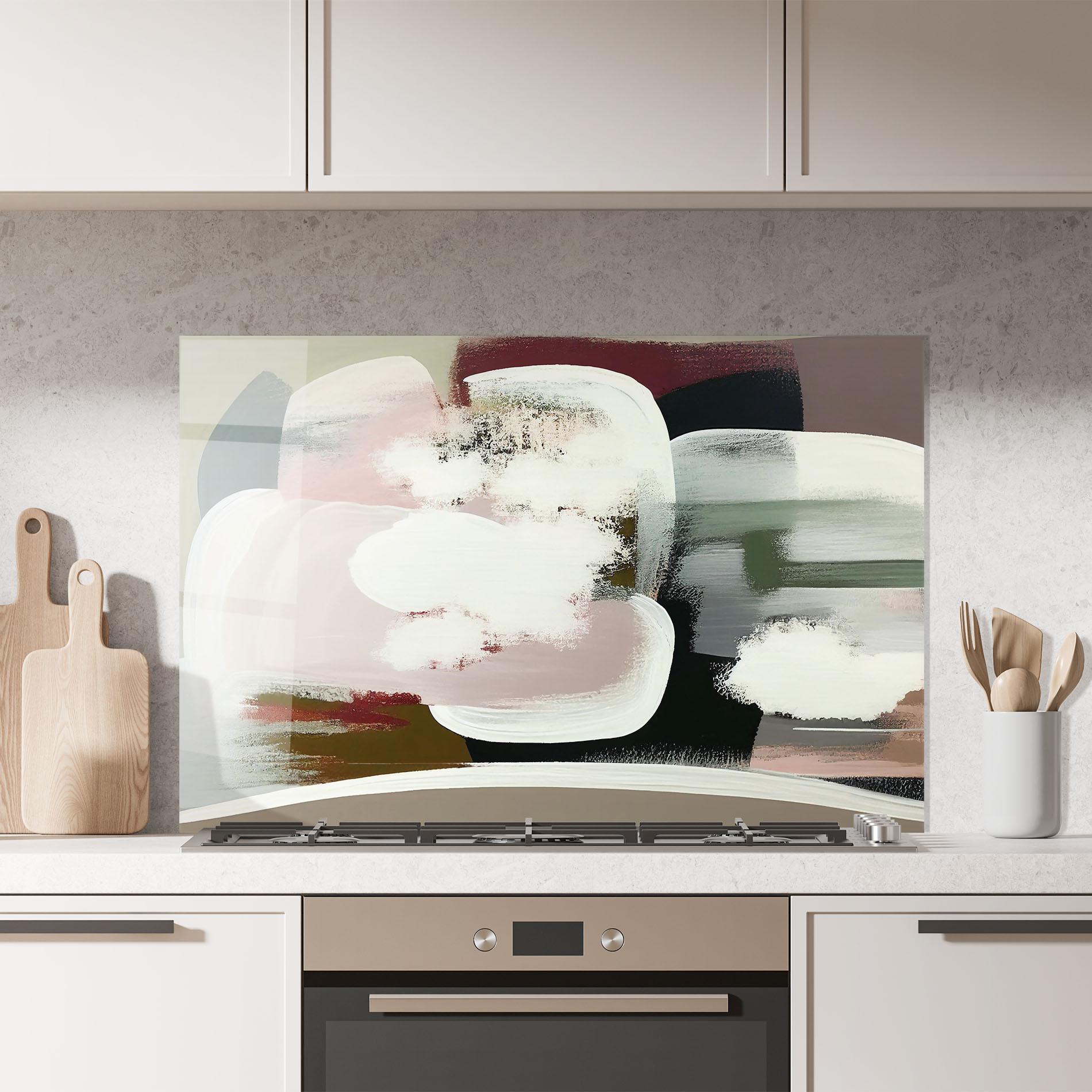 Küchenrückwand Glas Abstract White Clouds mockup 7