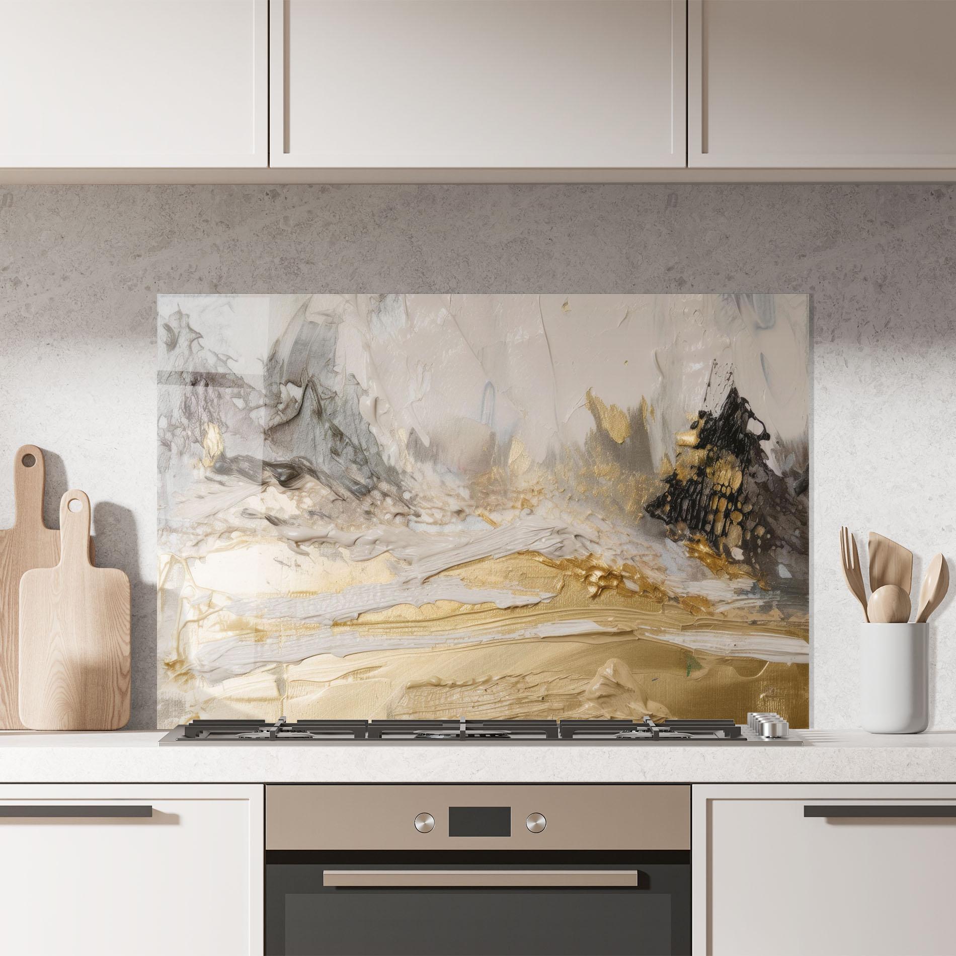 Küchenrückwand Glas Abstract White Waves mockup 7