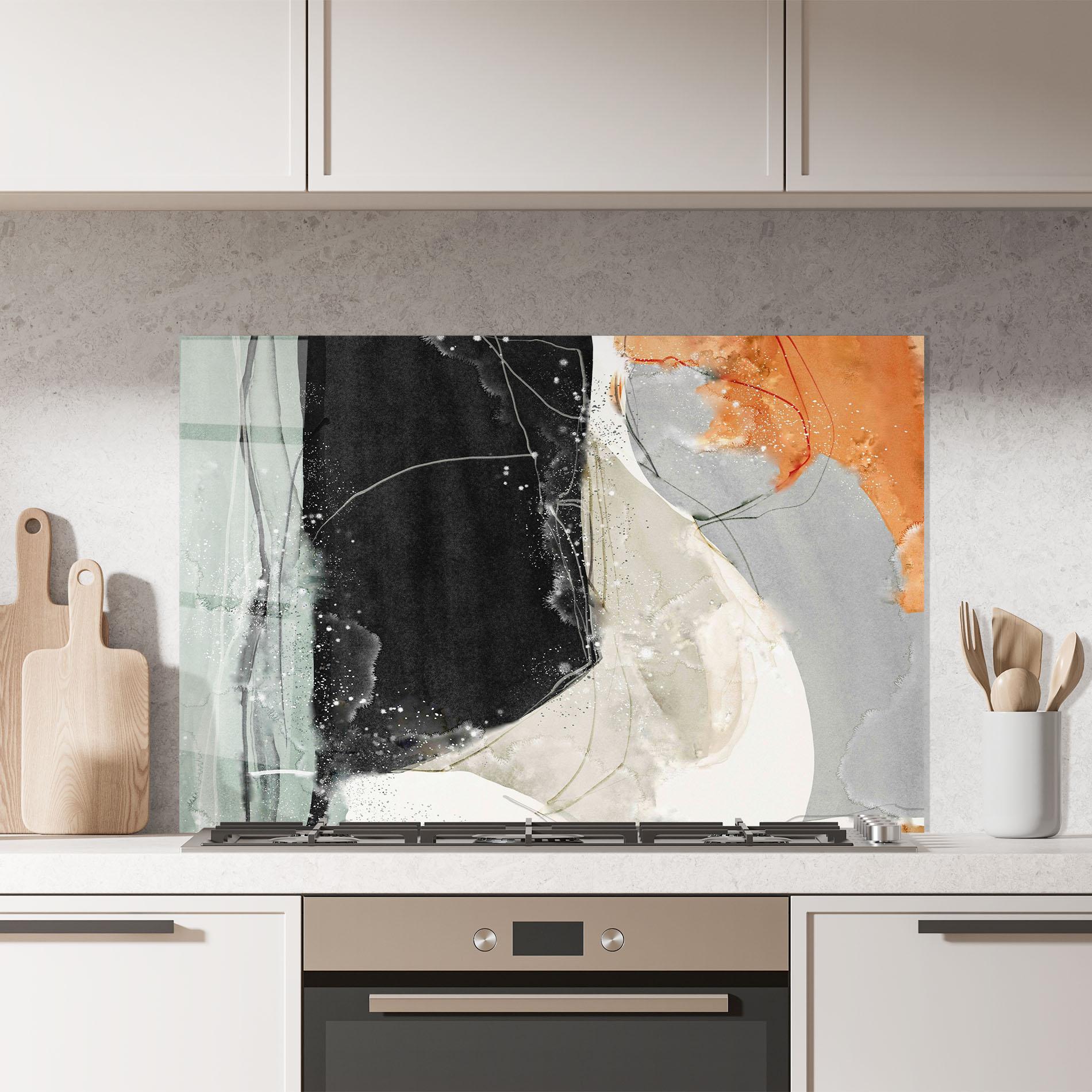 Küchenrückwand Glas Beautiful White Drops mockup 7