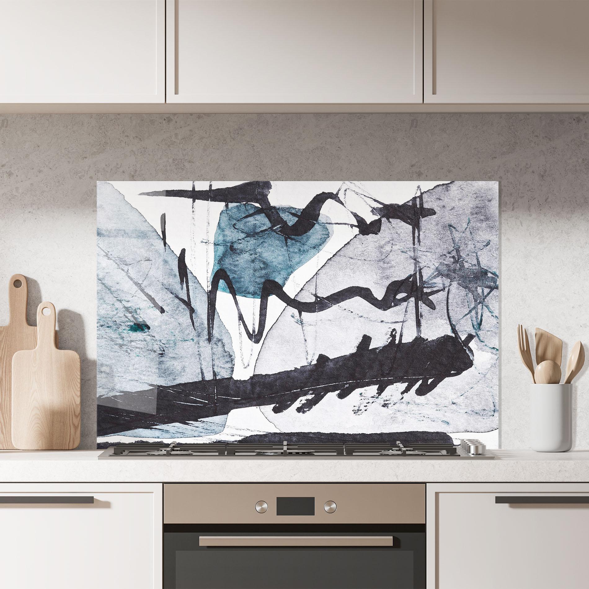 Küchenrückwand Glas Black Grey Lines mockup 7
