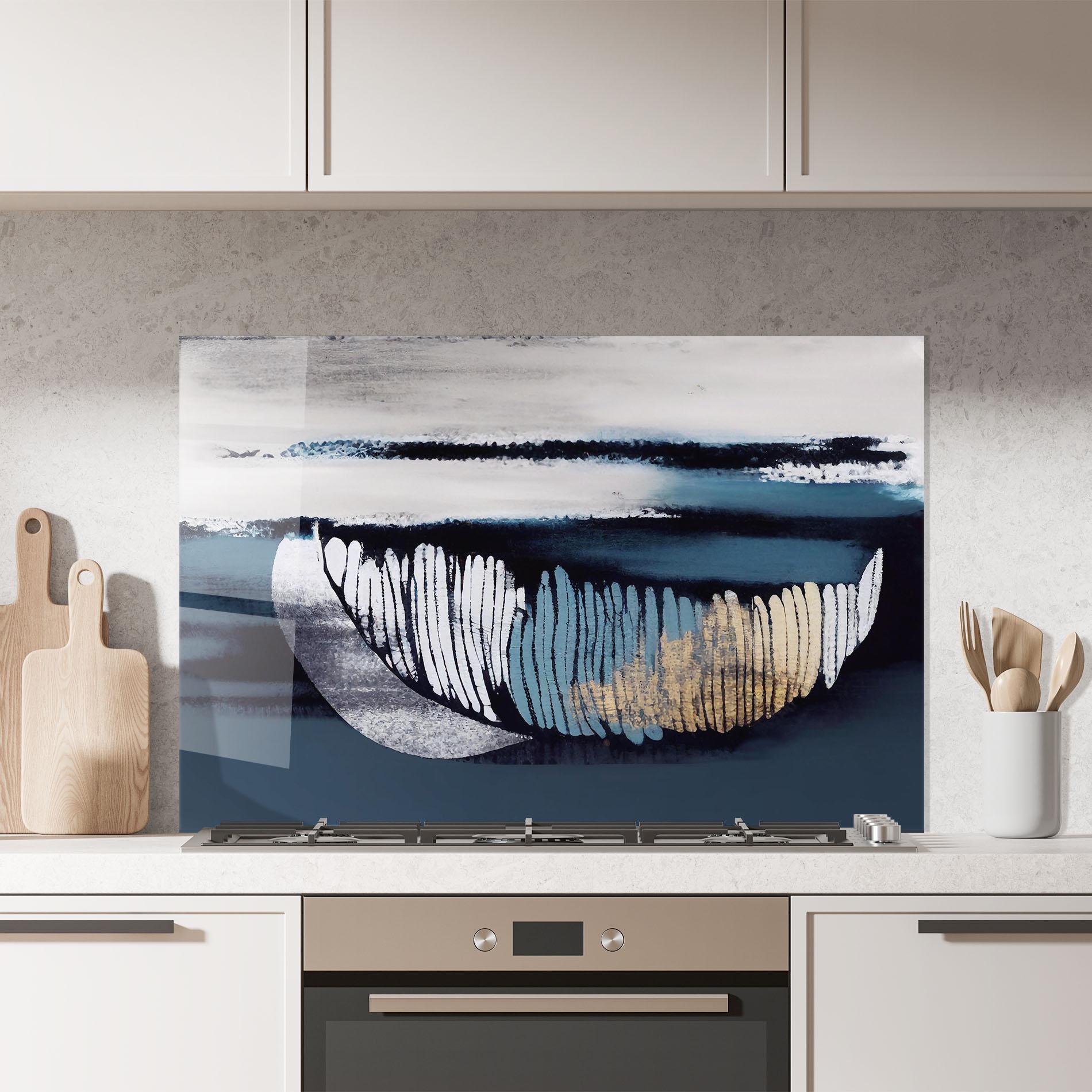 Küchenrückwand Glas Blue Feather mockup 7