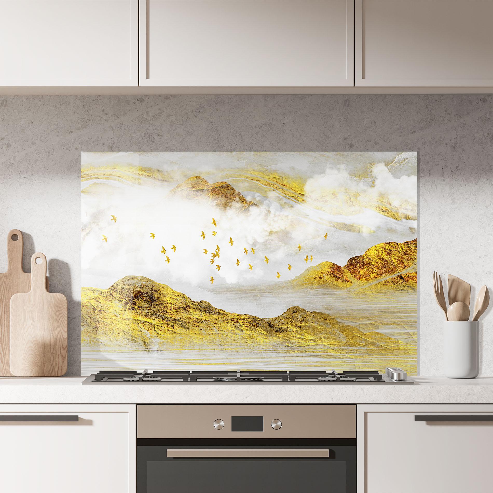 Küchenrückwand Glas Gold Mountains Abstract mockup 7