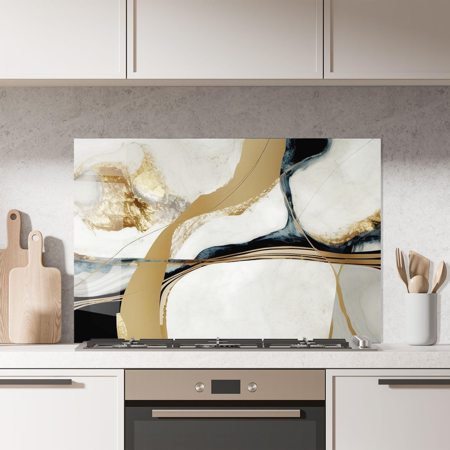 Küchenrückwand Glas Golden Blue Marble mockup 7