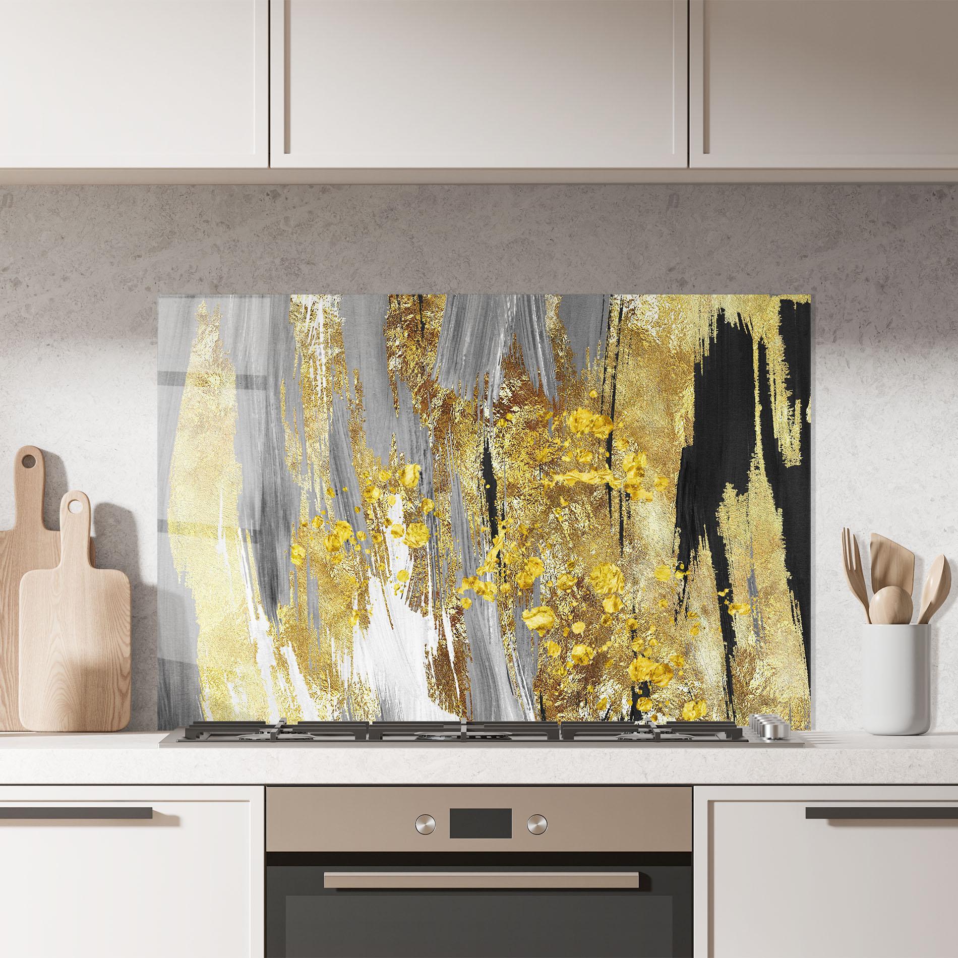 Küchenrückwand Glas Golden Grfey Lines mockup 7