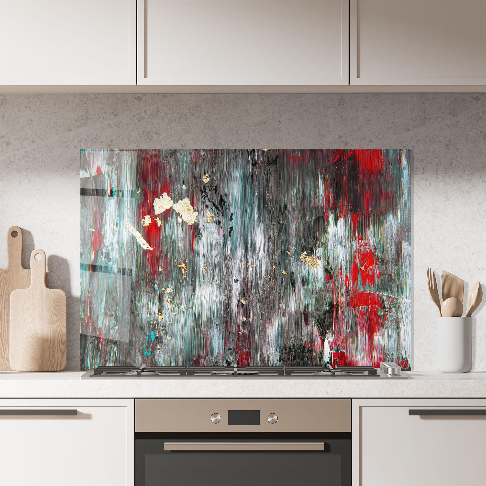 Küchenrückwand Glas Grey With Red Painting mockup 7