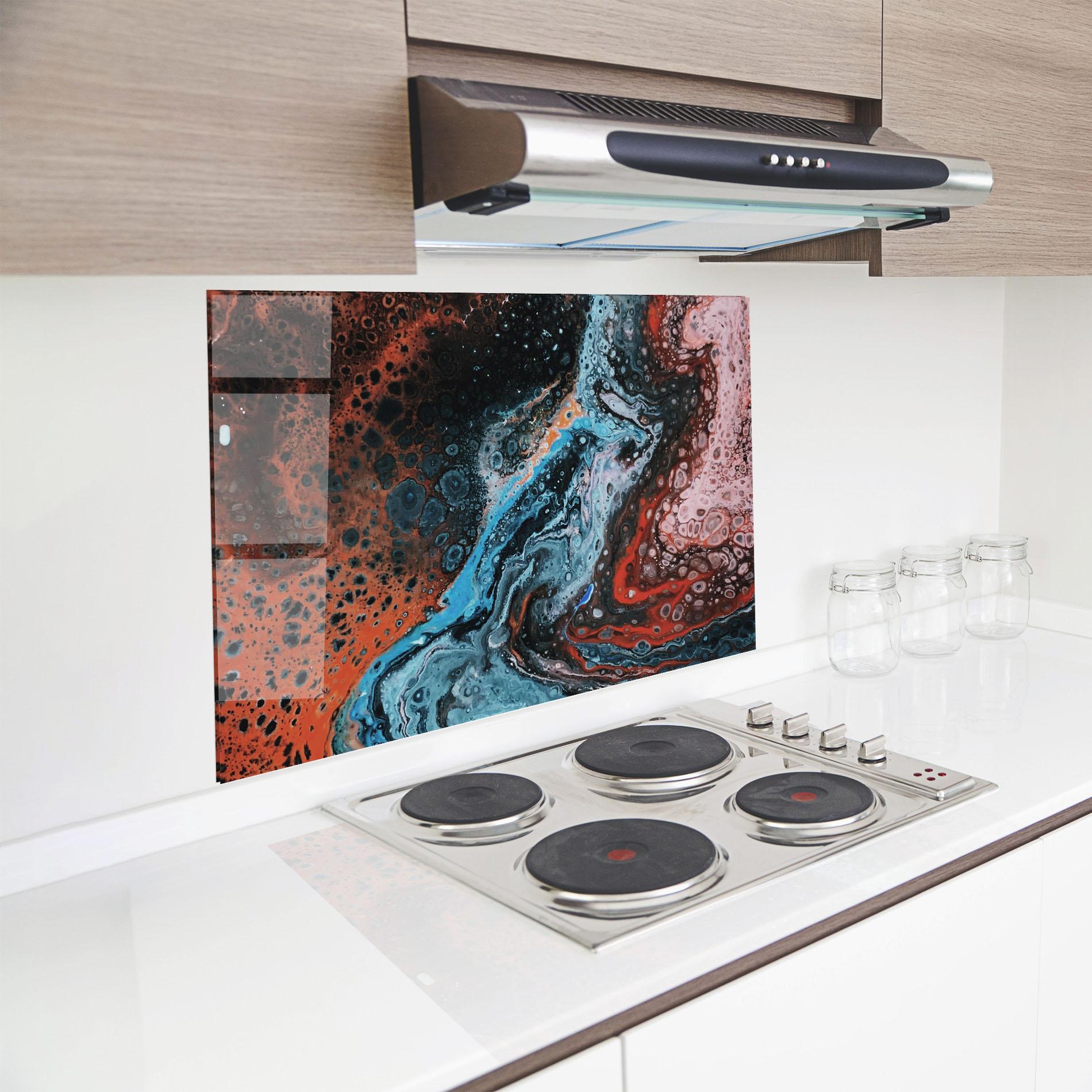 Küchenrückwand Glas Abstract Turqoise Colors mockup 8