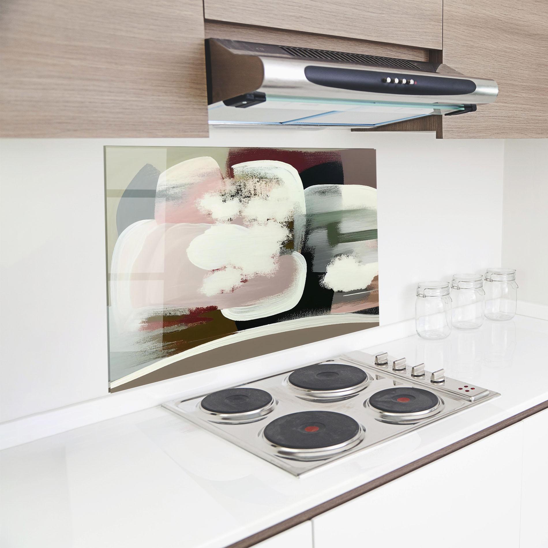 Küchenrückwand Glas Abstract White Clouds mockup 8