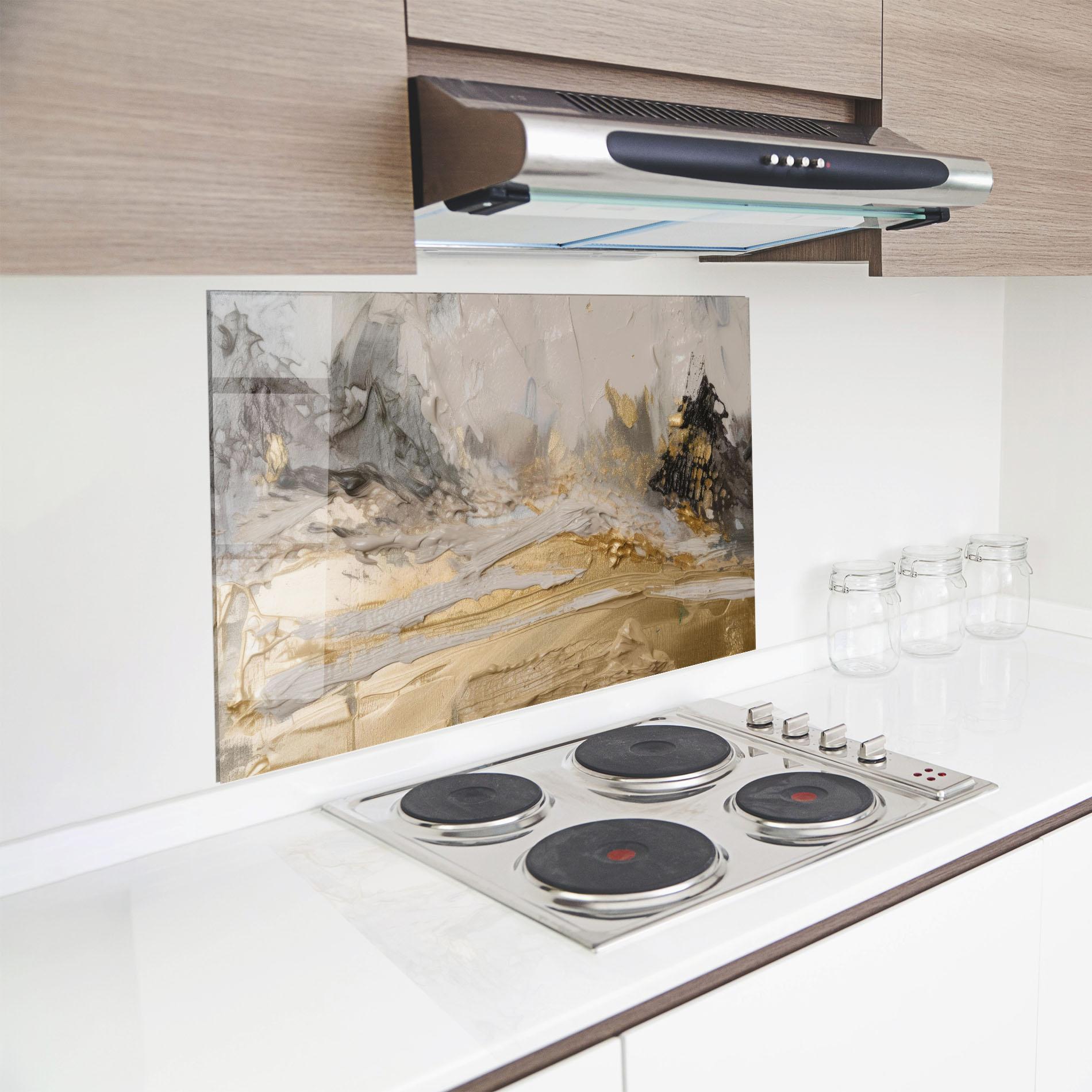 Küchenrückwand Glas Abstract White Waves mockup 8