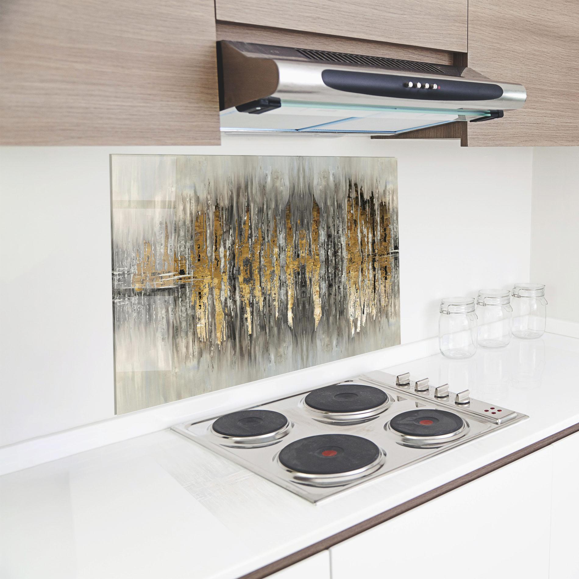 Küchenrückwand Glas Acrylic Silver Paint mockup 8