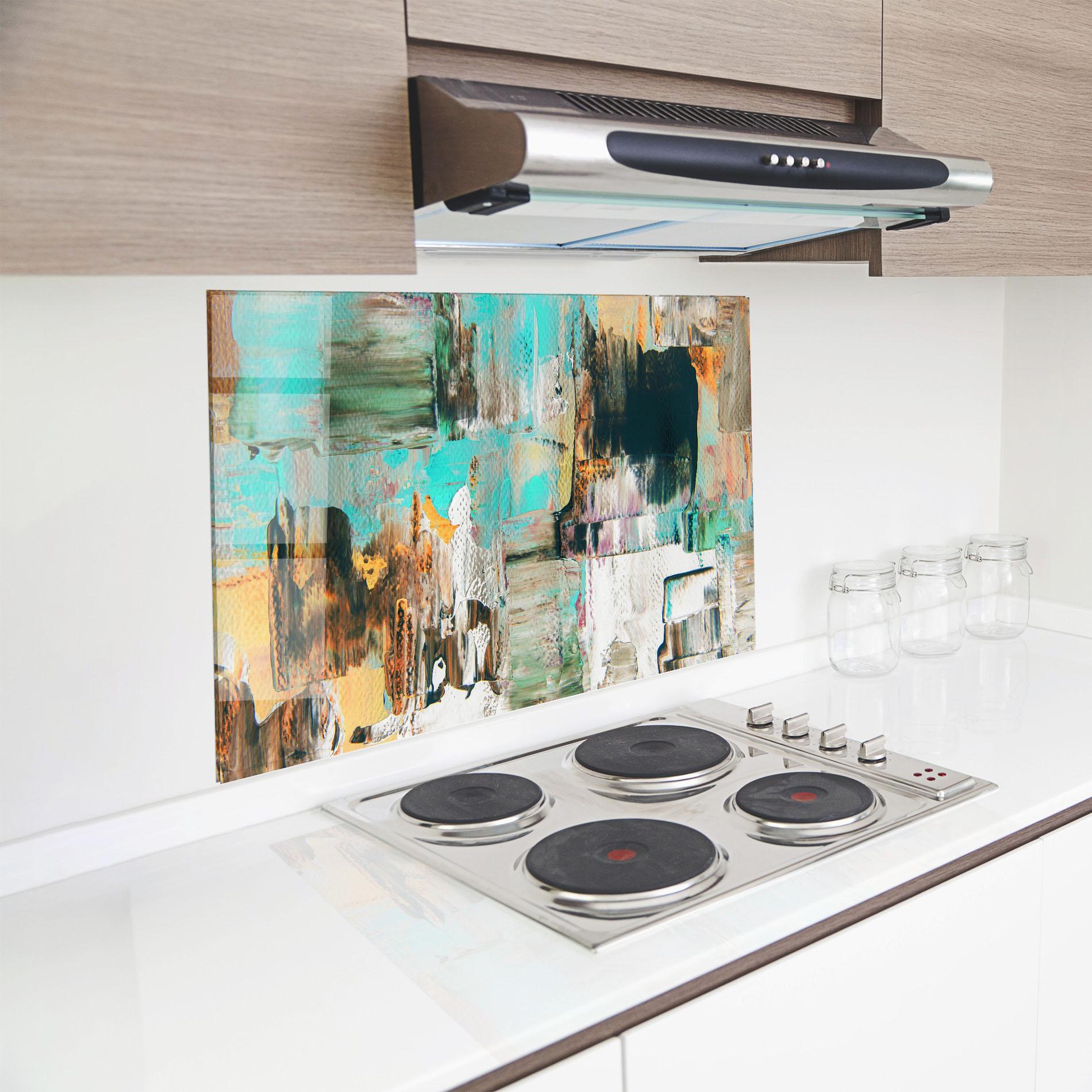 Küchenrückwand Glas Acrylic Textured Paint mockup 8