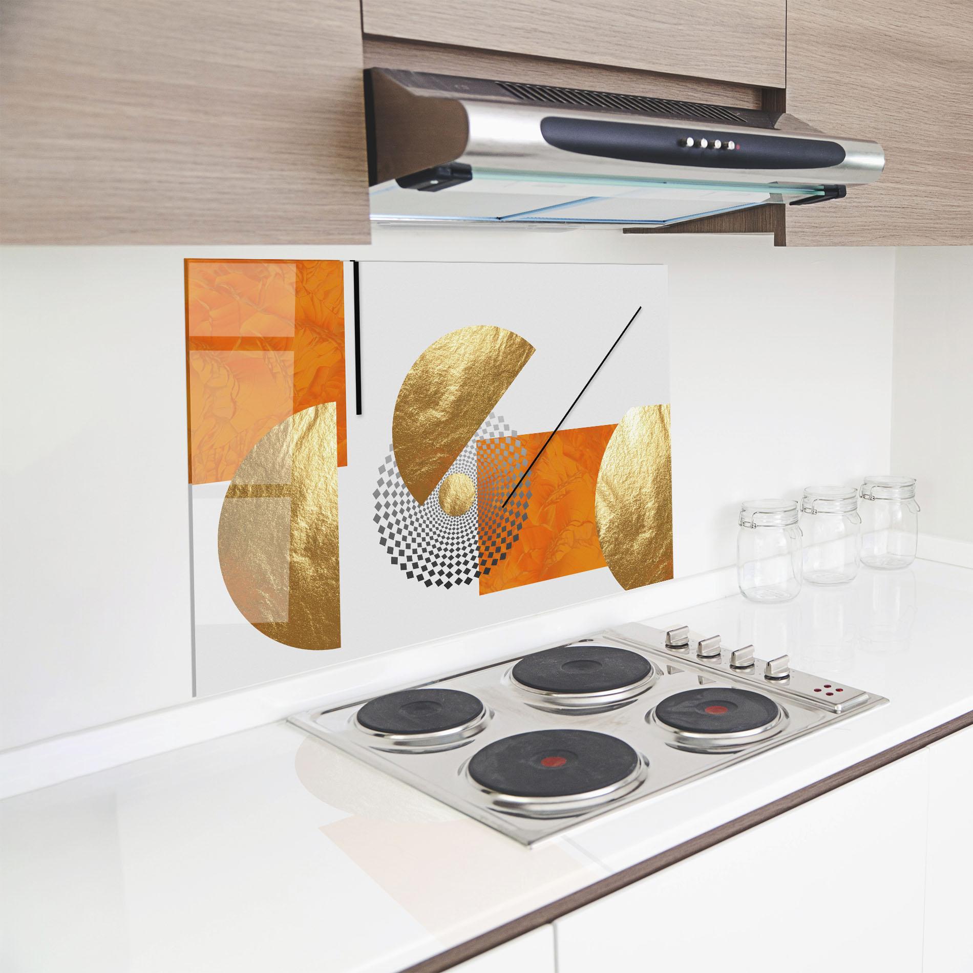 Küchenrückwand Glas Beautiful Gold Shapes mockup 8