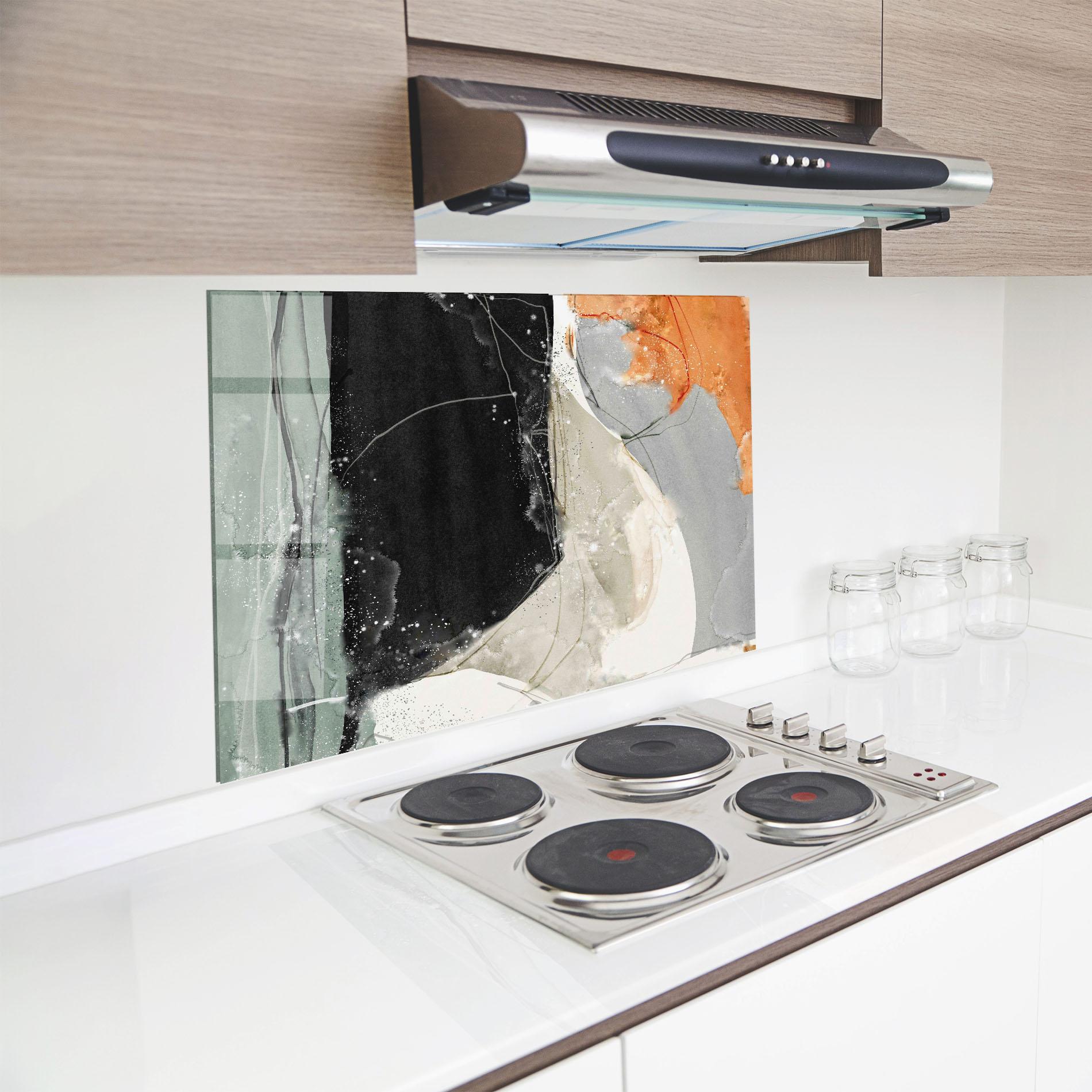 Küchenrückwand Glas Beautiful White Drops mockup 8