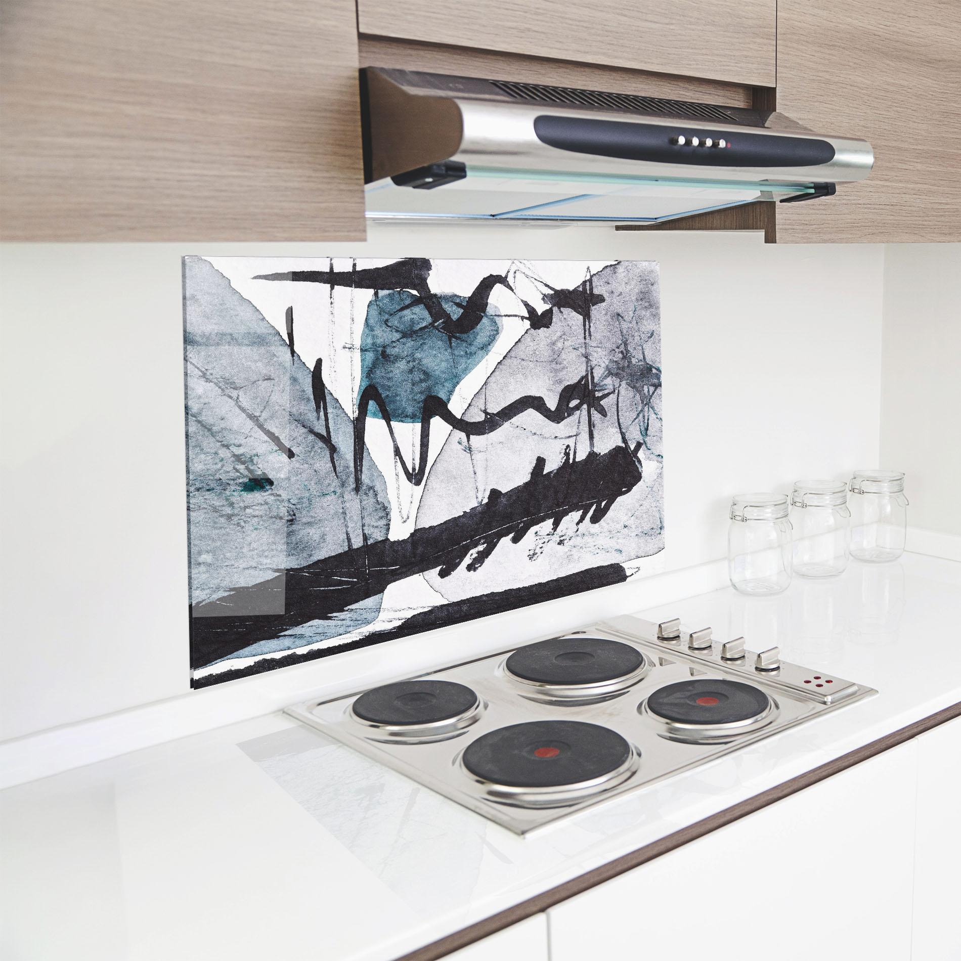 Küchenrückwand Glas Black Grey Lines mockup 8