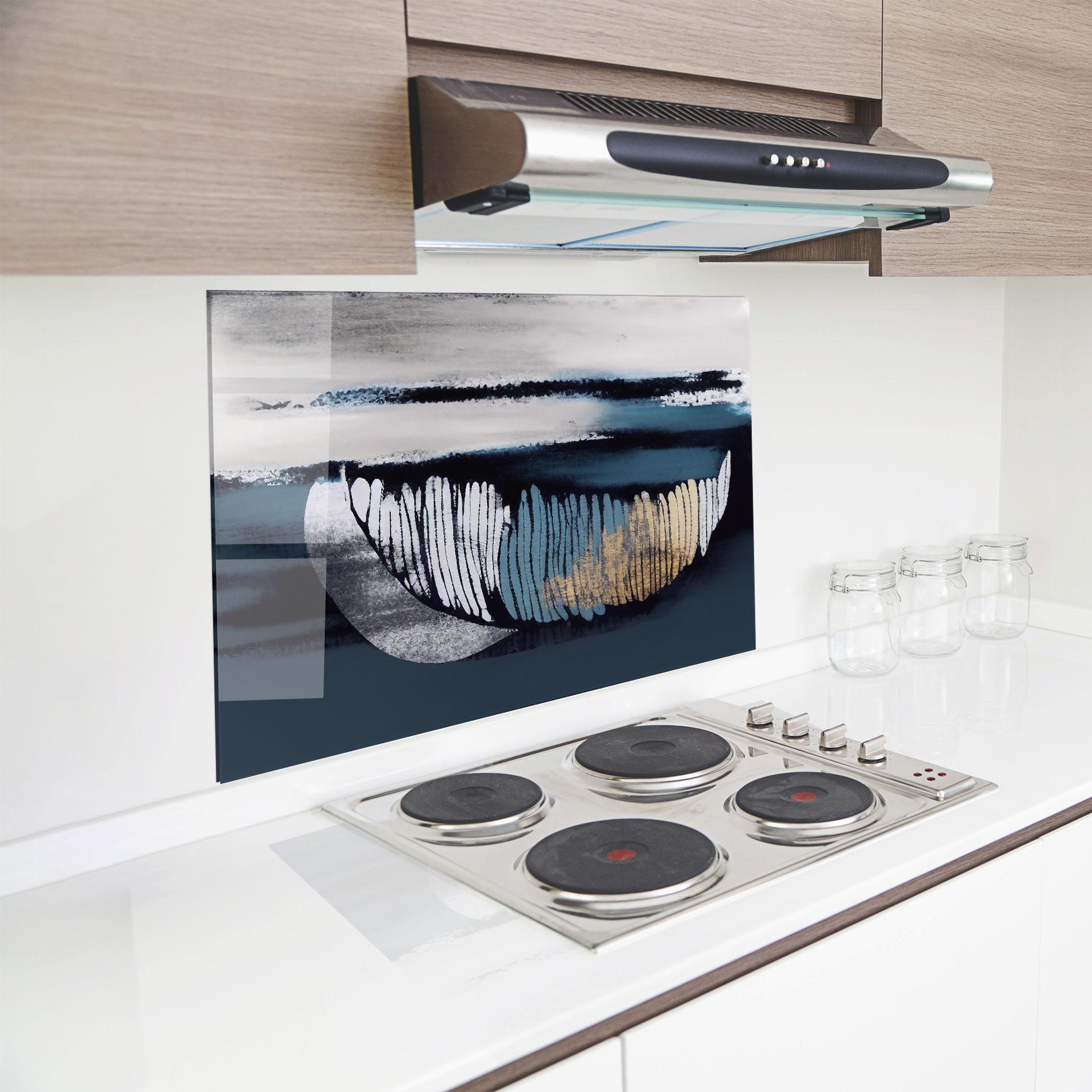 Küchenrückwand Glas Blue Feather mockup 8