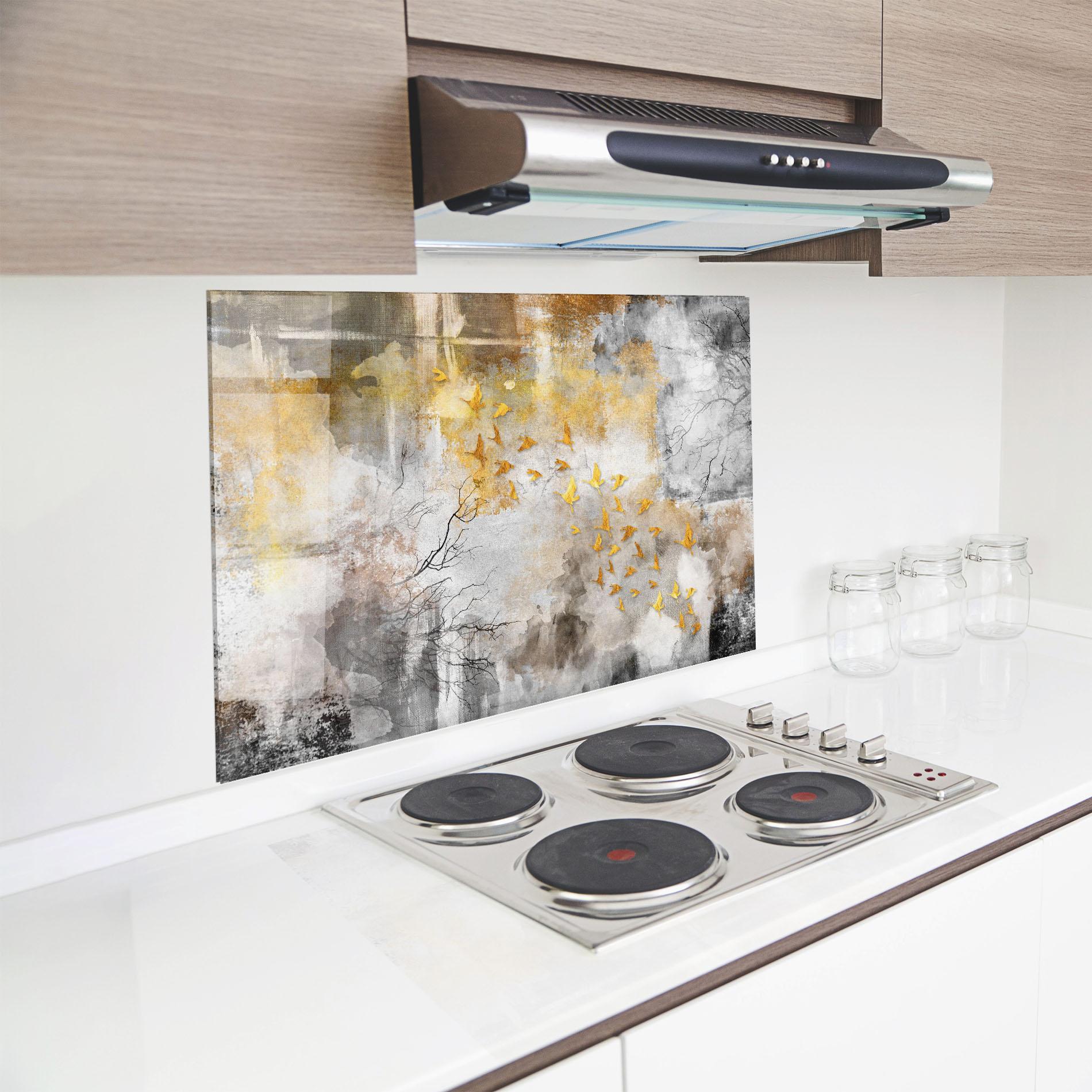 Küchenrückwand Glas Gold Birds Flying mockup 8