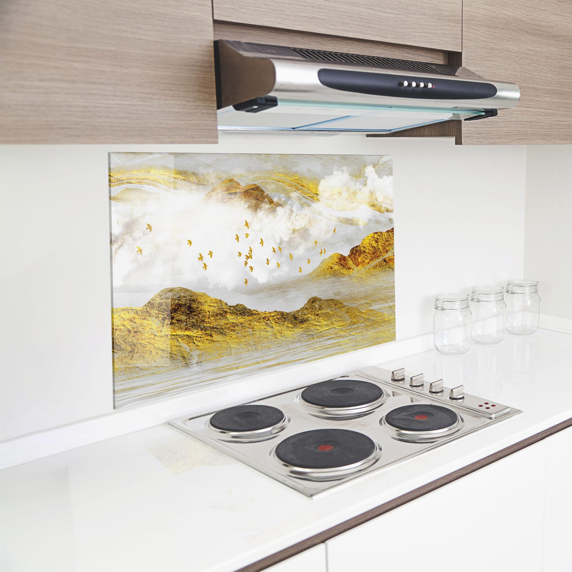 Küchenrückwand Glas Gold Mountains Abstract mockup 8