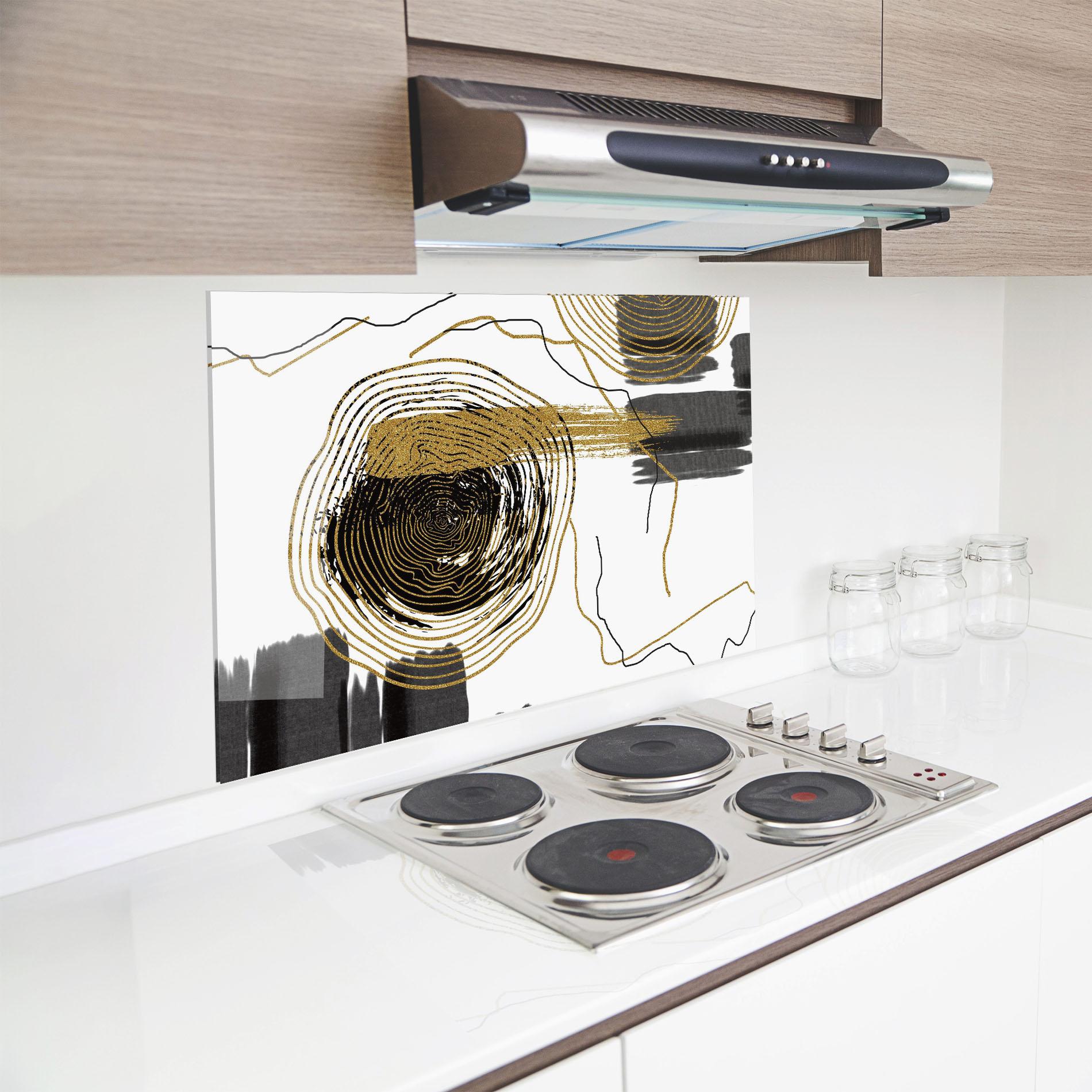 Küchenrückwand Glas Golden Grey Spiral mockup 8