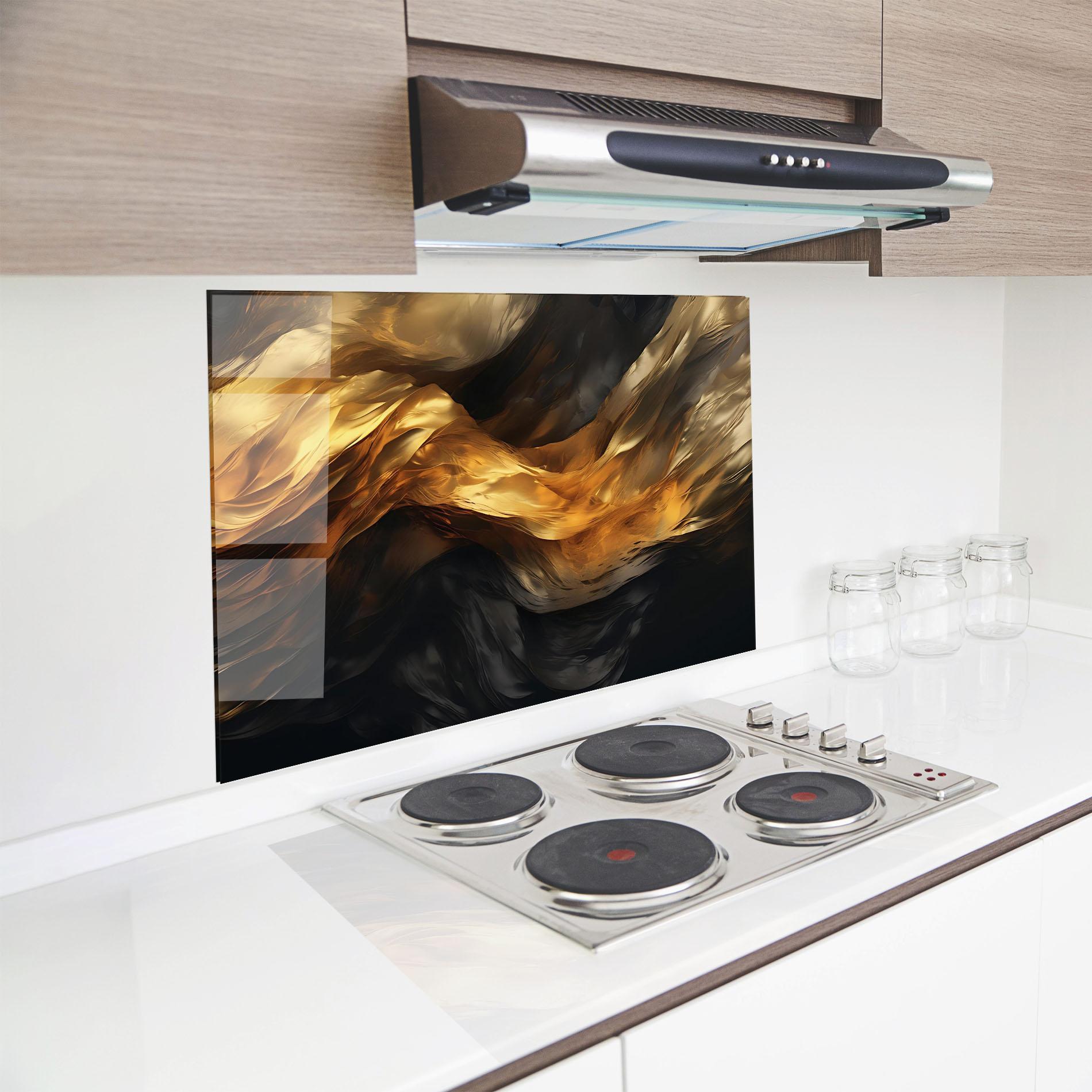 Küchenrückwand Glas Golden Waves With Black mockup 8