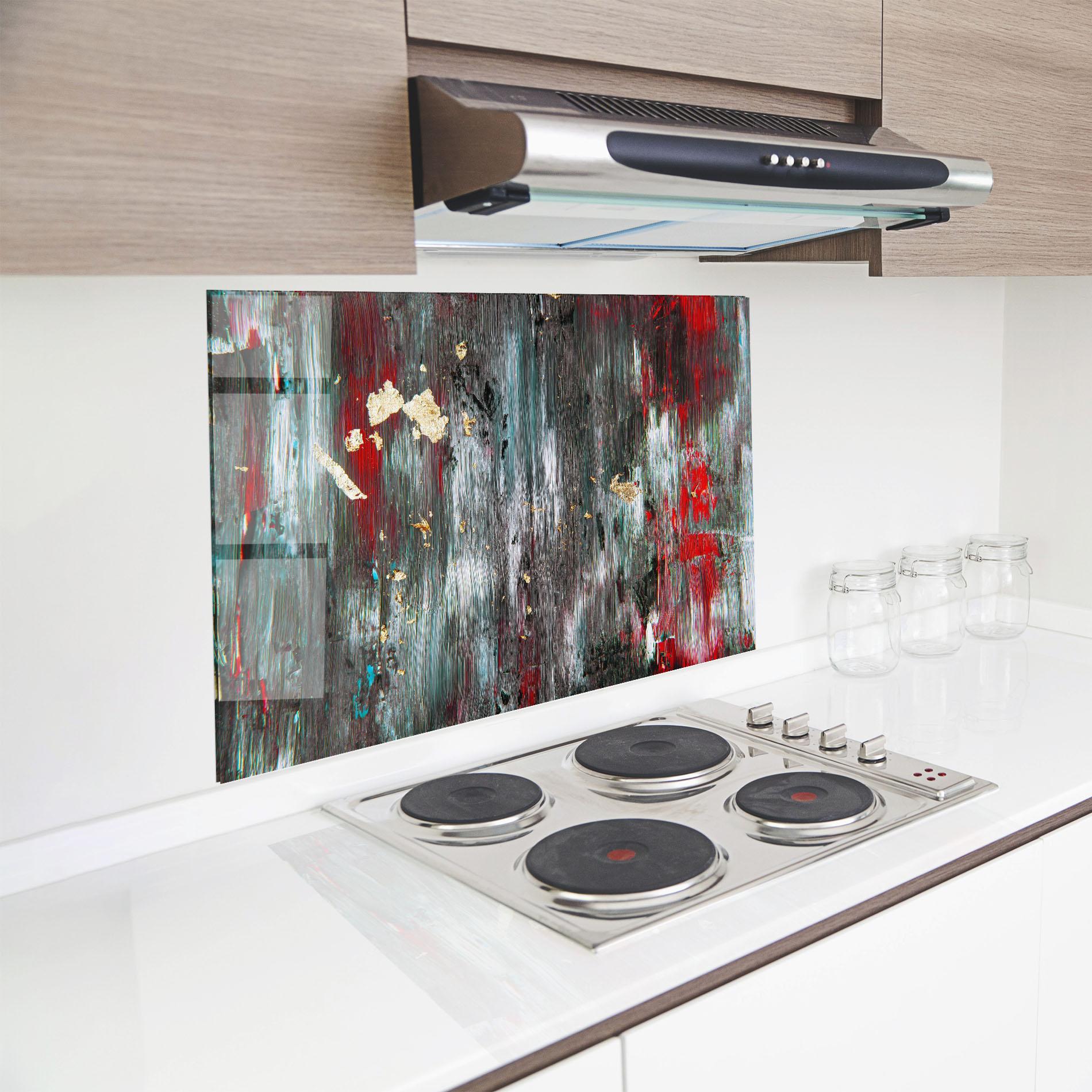 Küchenrückwand Glas Grey With Red Painting mockup 8