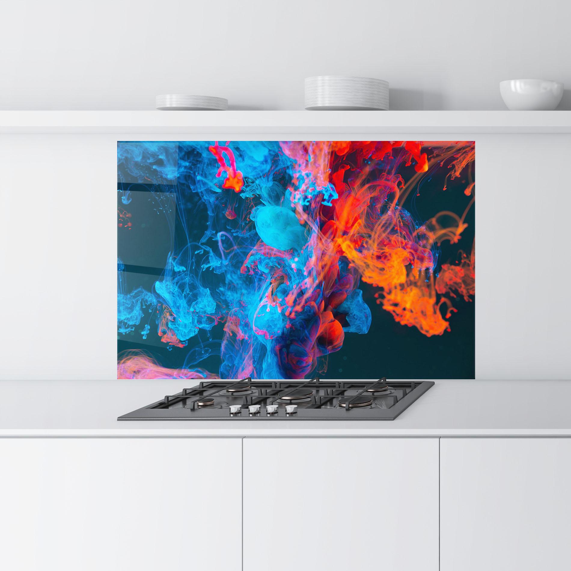 Küchenrückwand Glas Abstract Blue And Red mockup 9