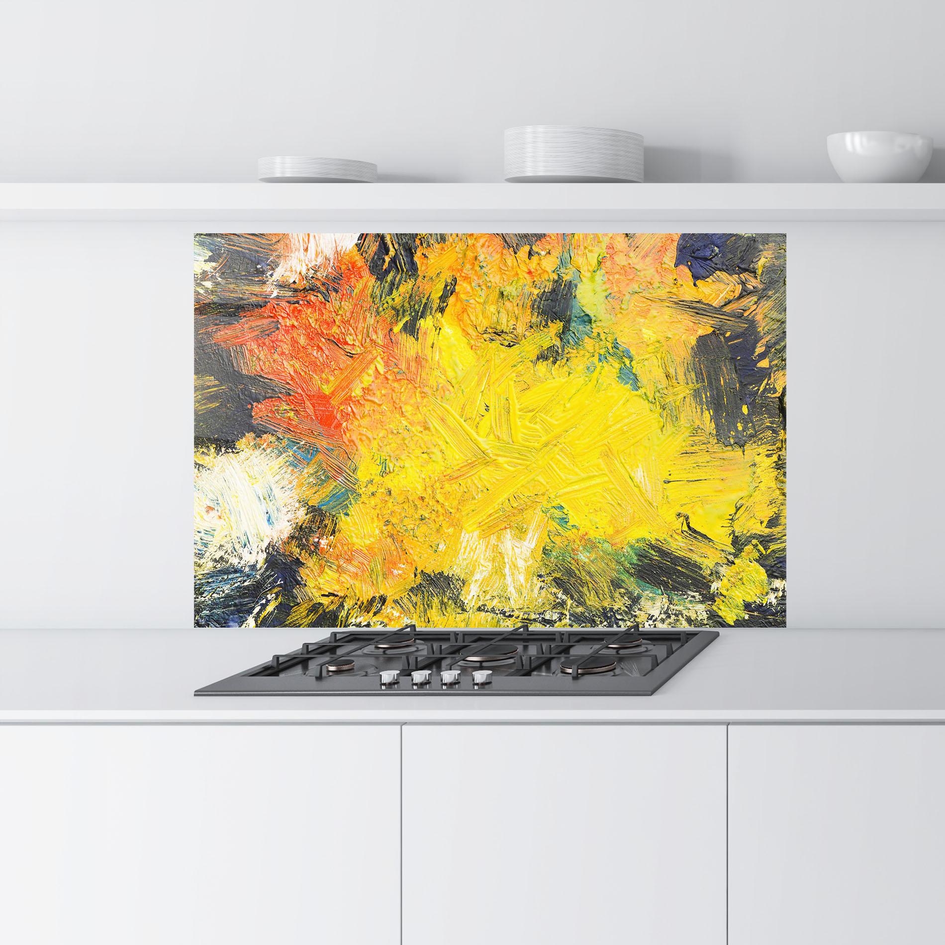 Küchenrückwand Glas Artistic Yellow Painting mockup 9