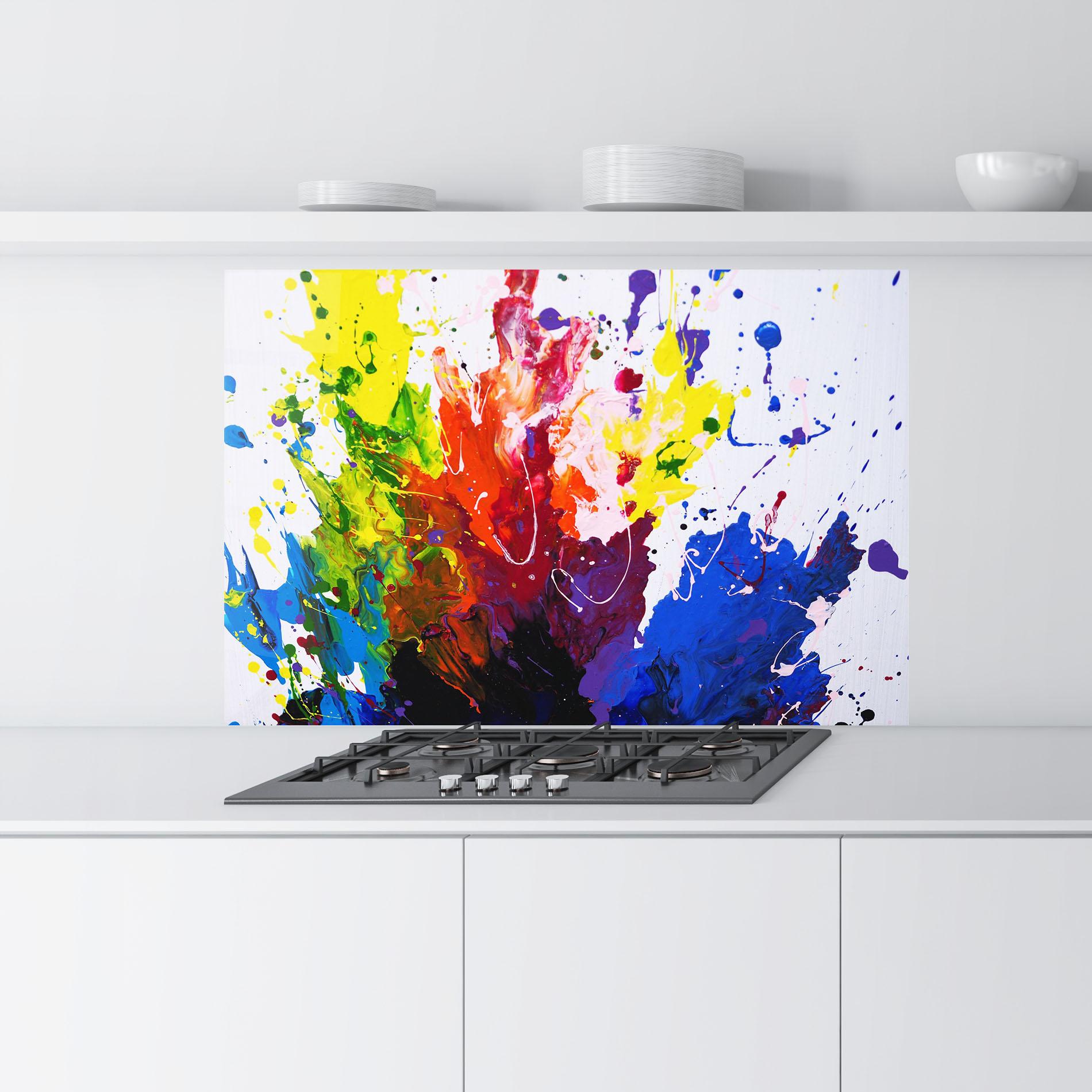 Küchenrückwand Glas Blue Purple Exploding mockup 9