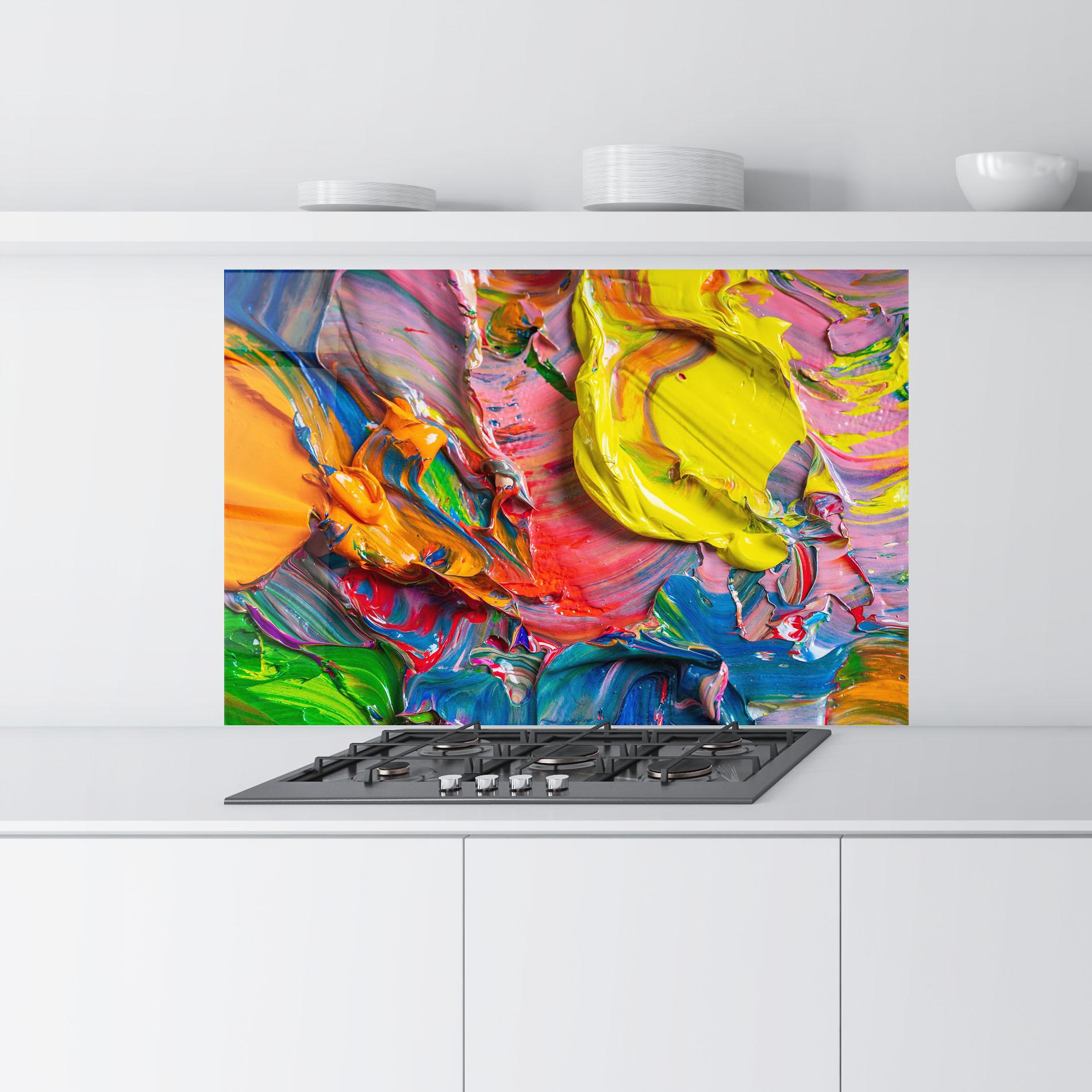 Küchenrückwand Glas Bright Oil Colors mockup 9
