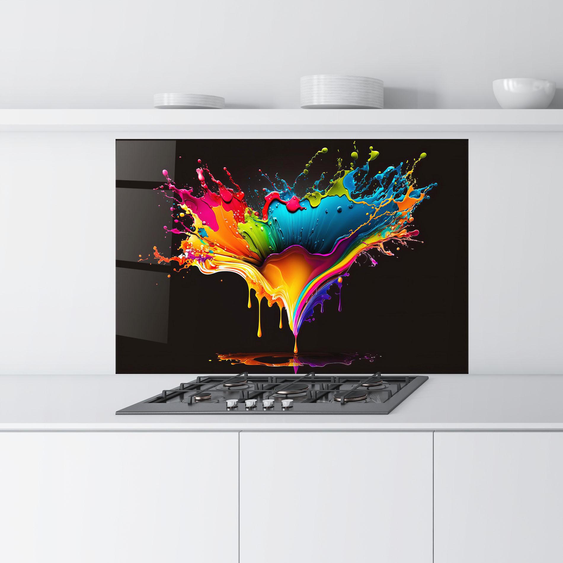 Küchenrückwand Glas Colorful Rainbow Splash mockup 9