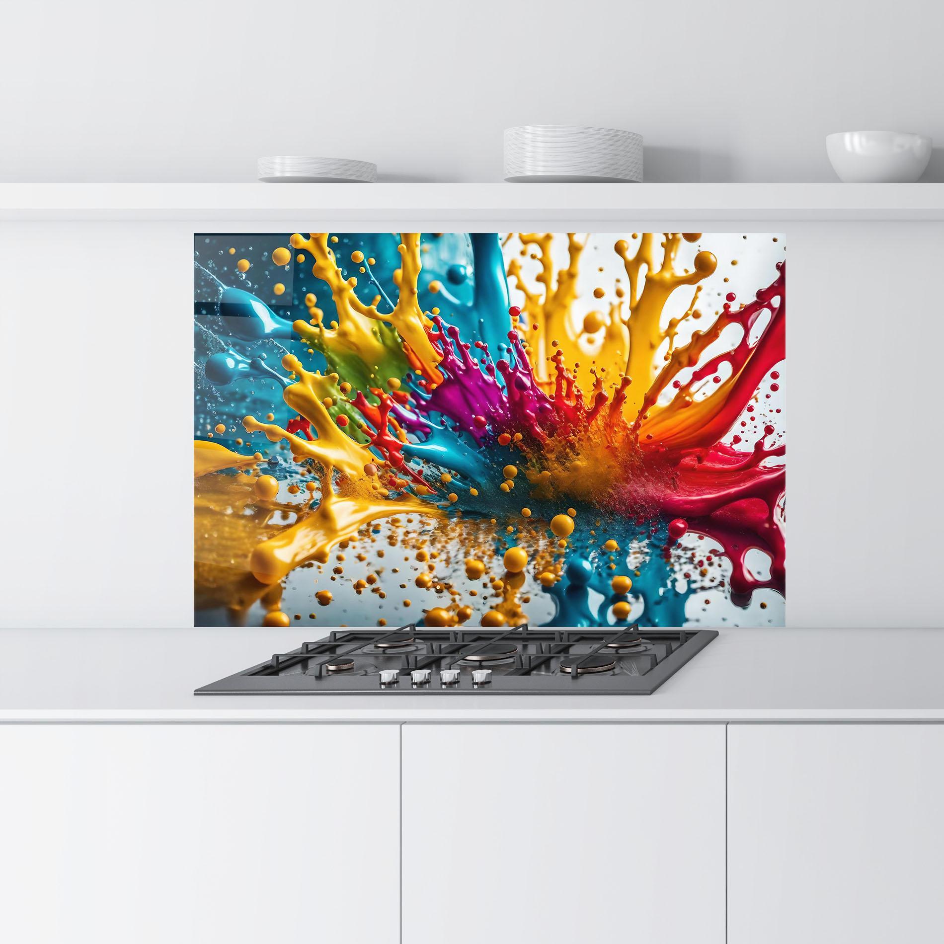 Küchenrückwand Glas Colorful Water Splash mockup 9