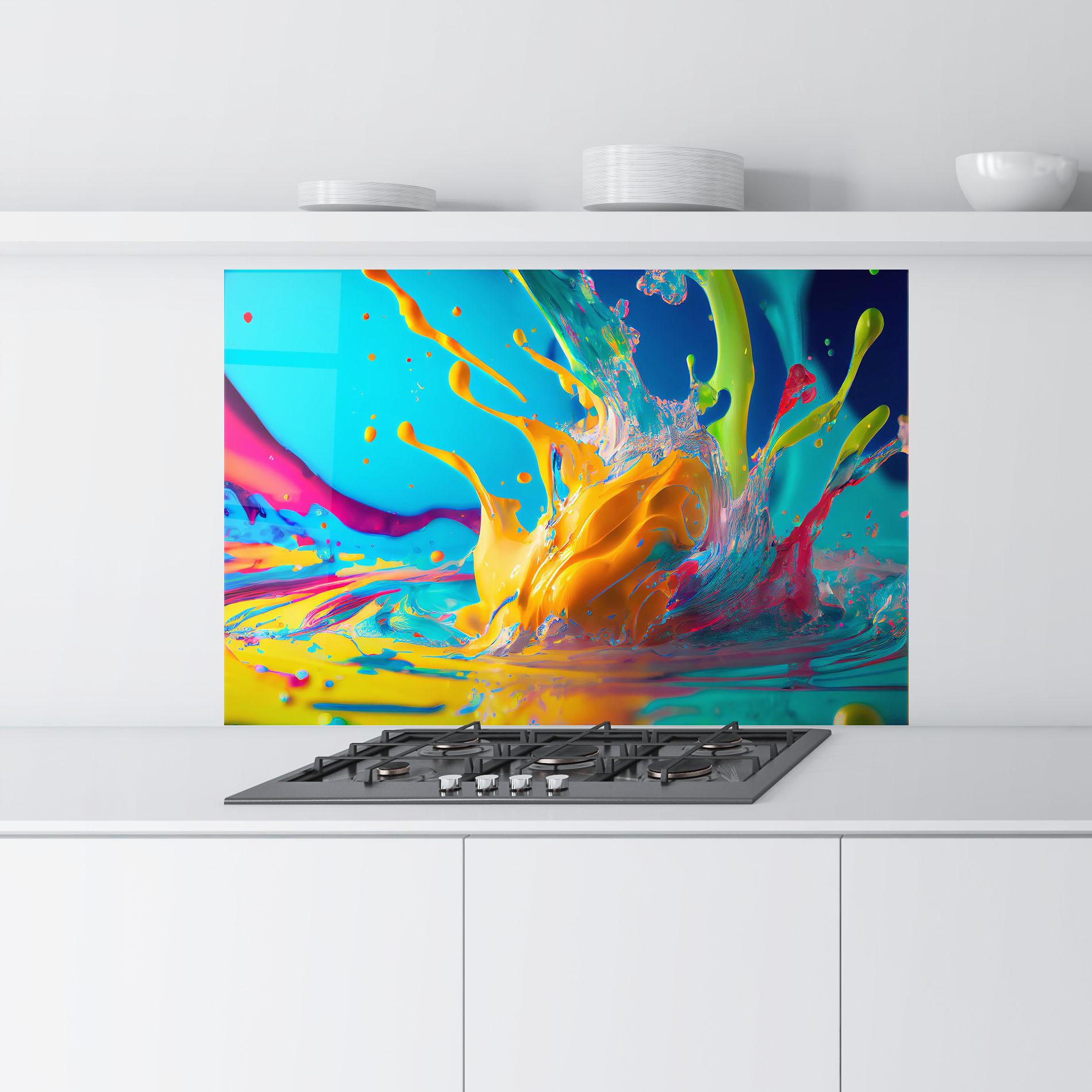 Küchenrückwand Glas Colorful Water Splashing mockup 9