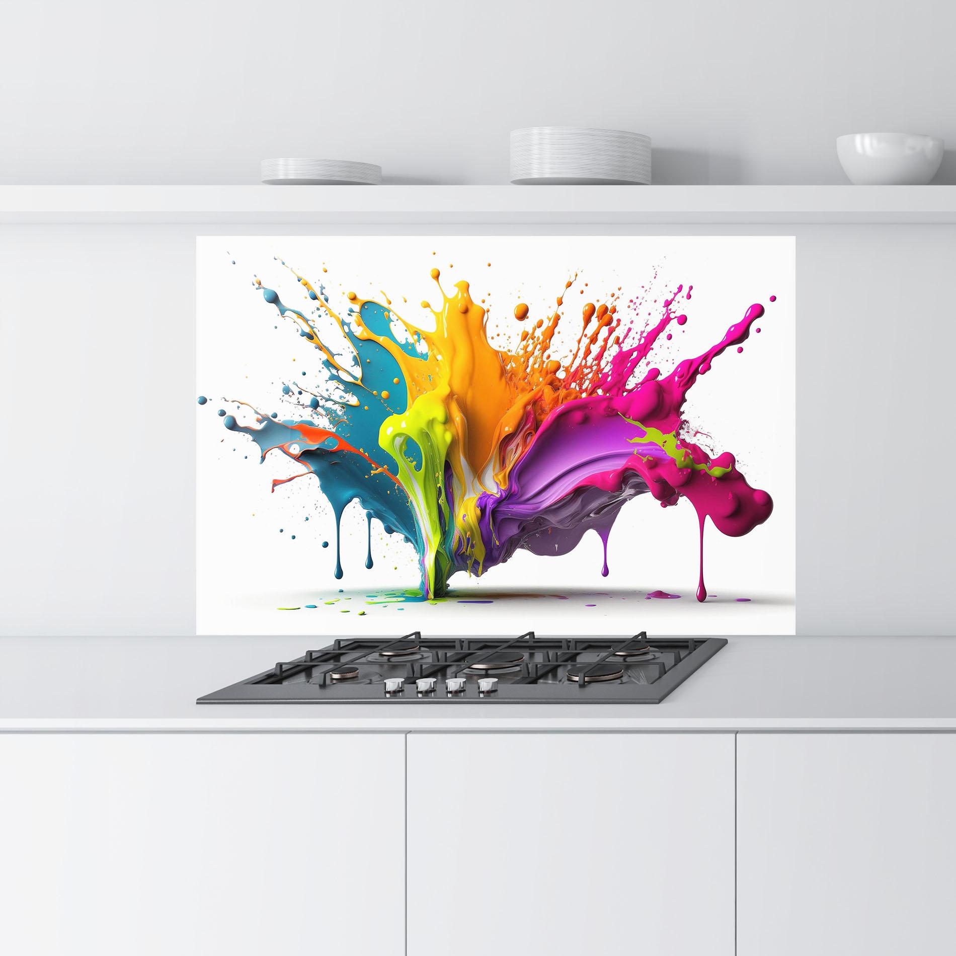 Küchenrückwand Glas Exploding Mixed Liquid mockup 9