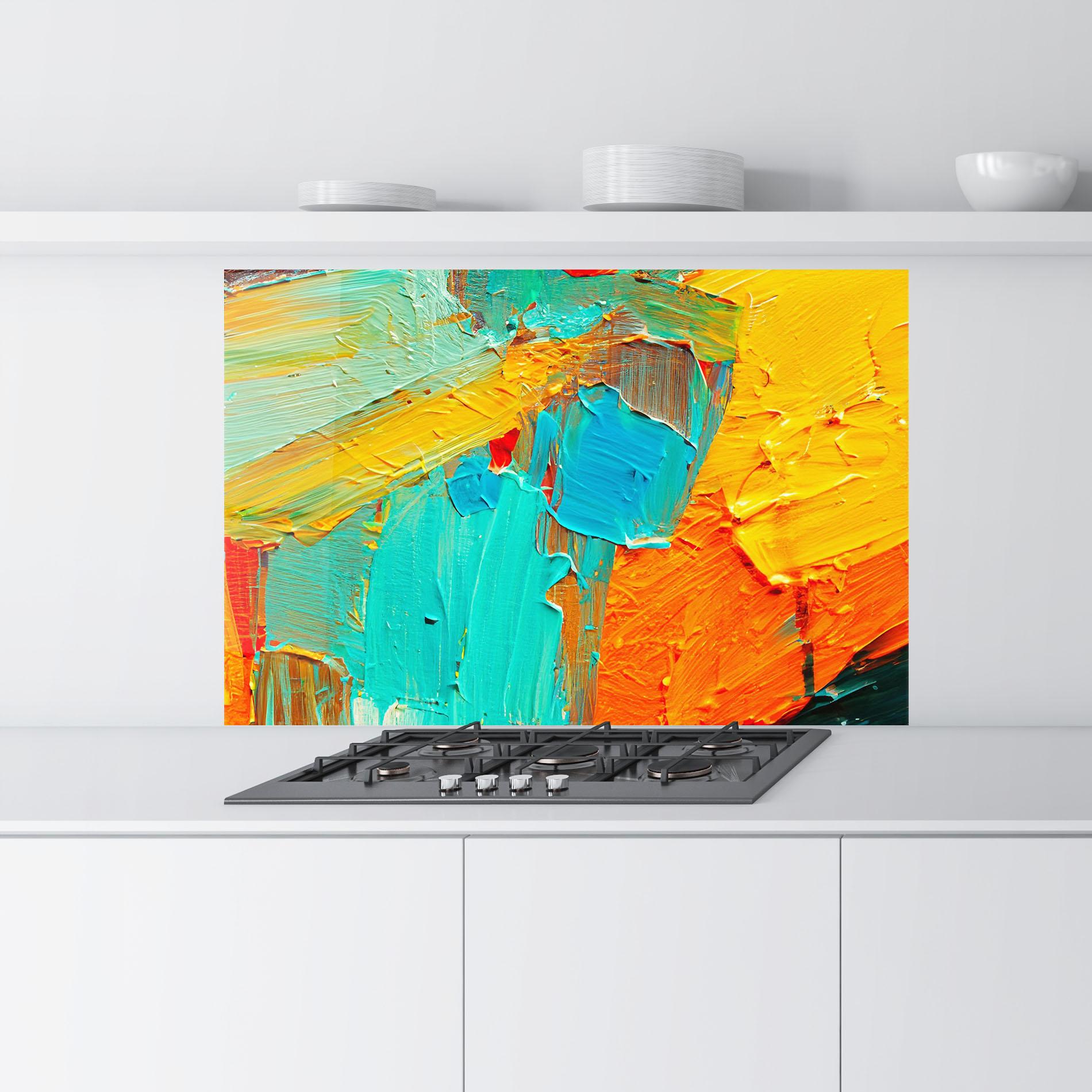 Küchenrückwand Glas Orange Blue Painting mockup 9