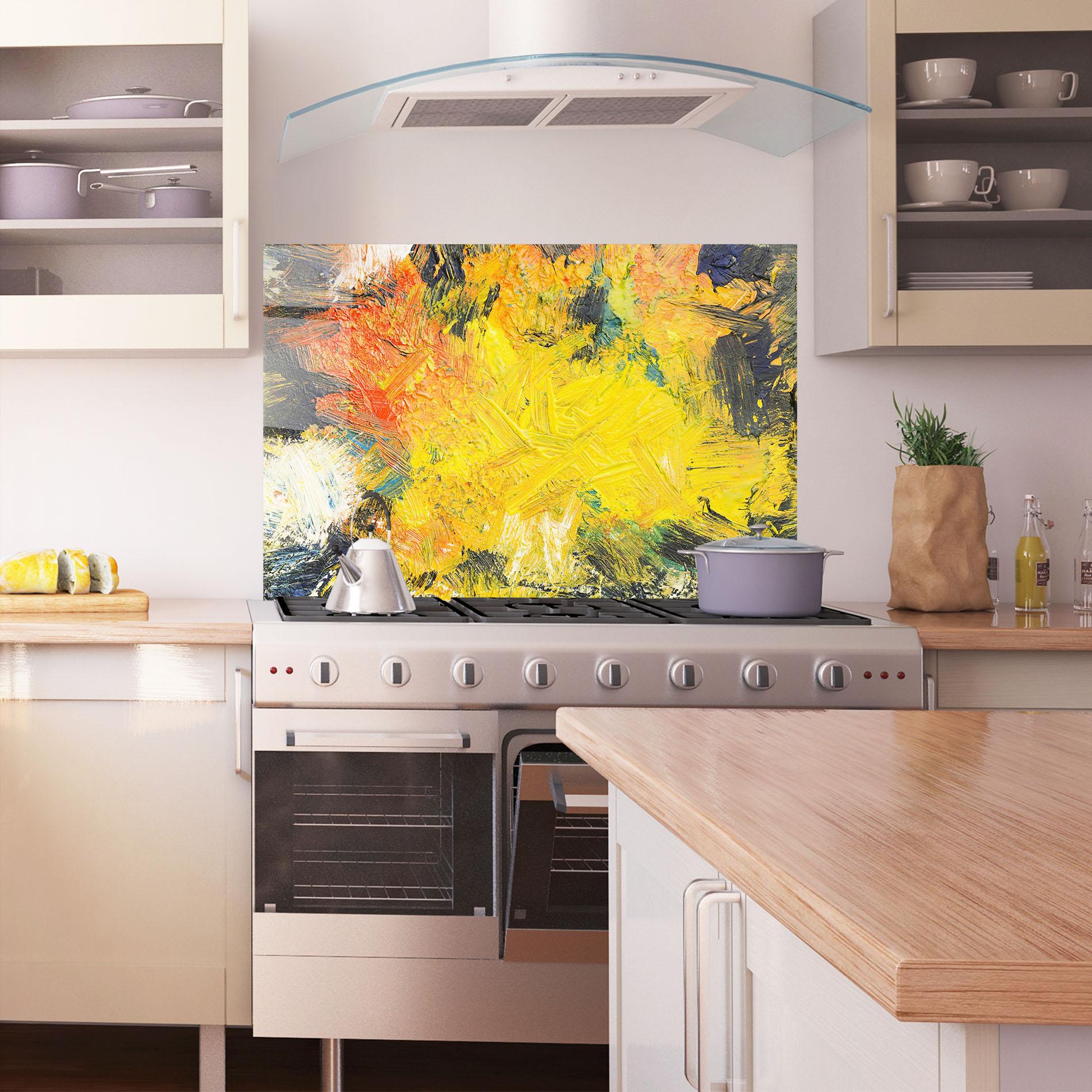 Küchenrückwand Glas Artistic Yellow Painting mockup 1