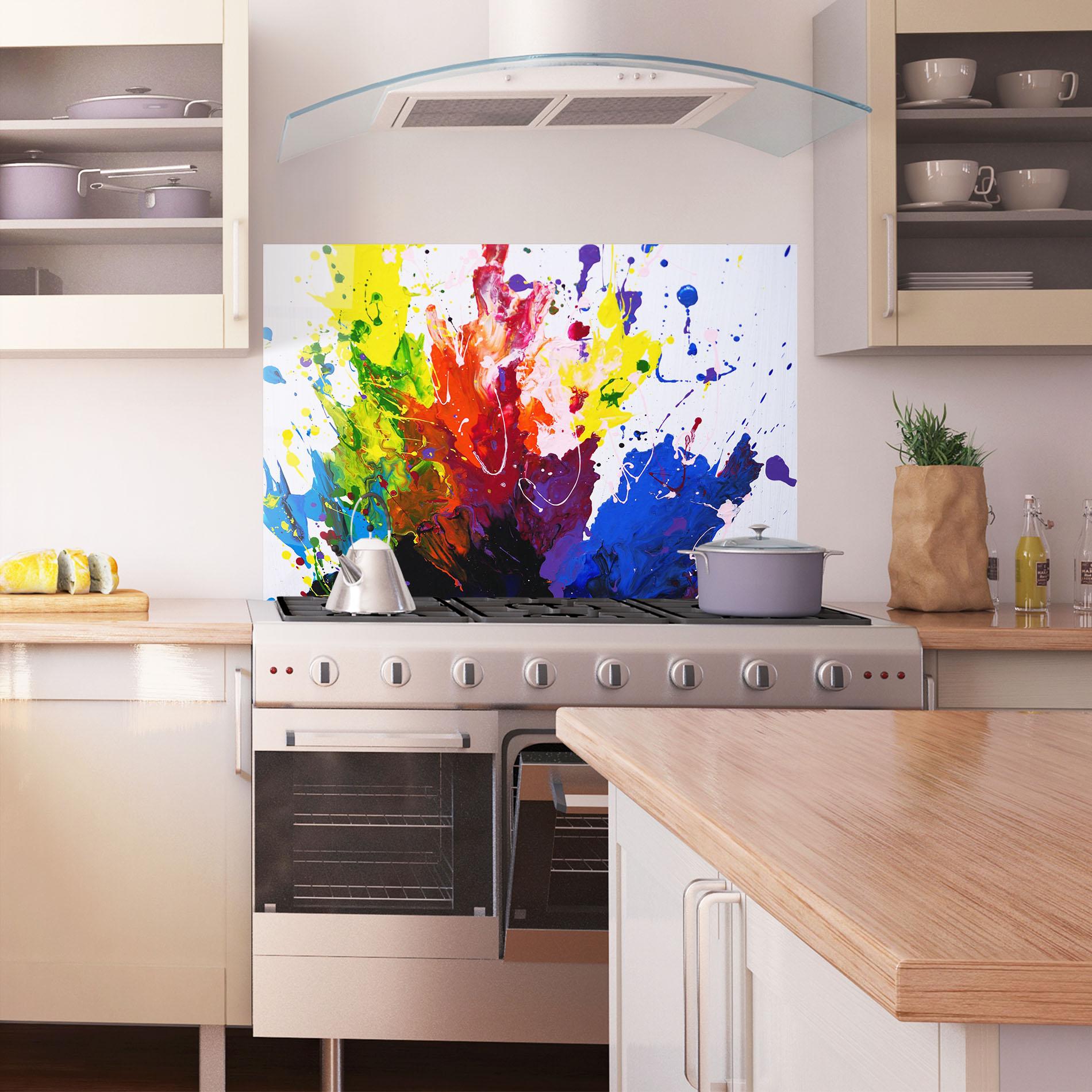 Küchenrückwand Glas Blue Purple Exploding mockup 1