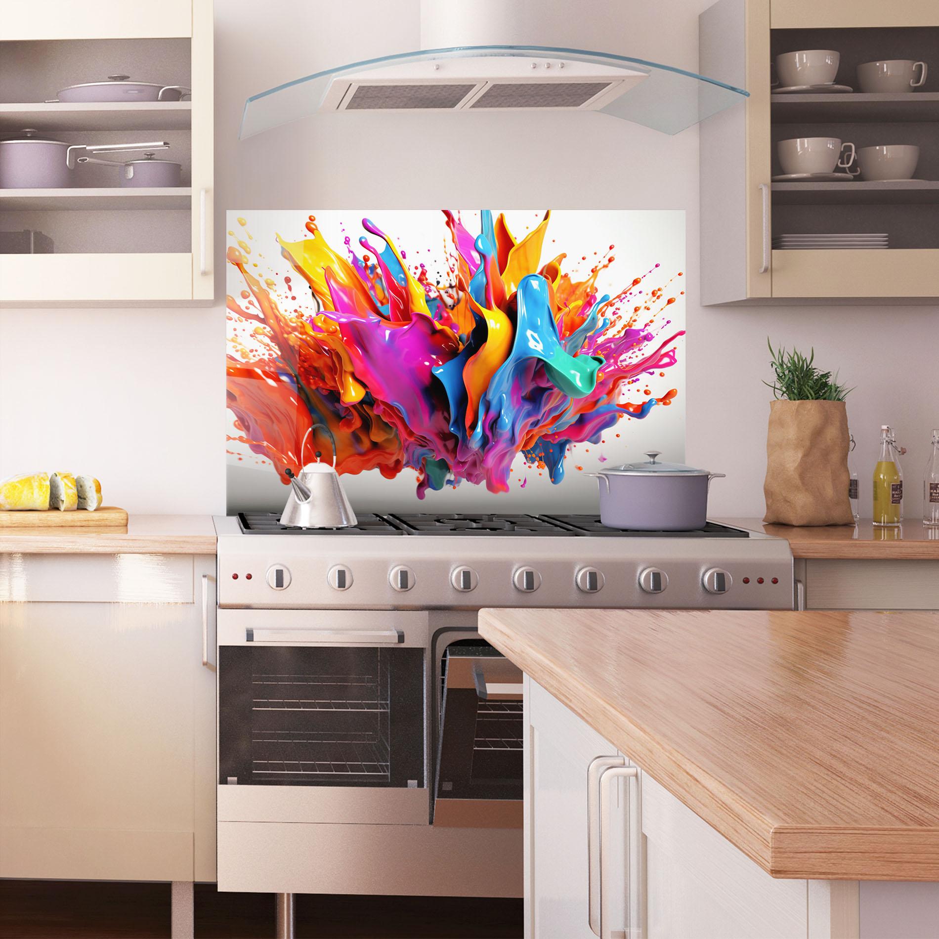 Küchenrückwand Glas Blue Yellow Splash mockup 1