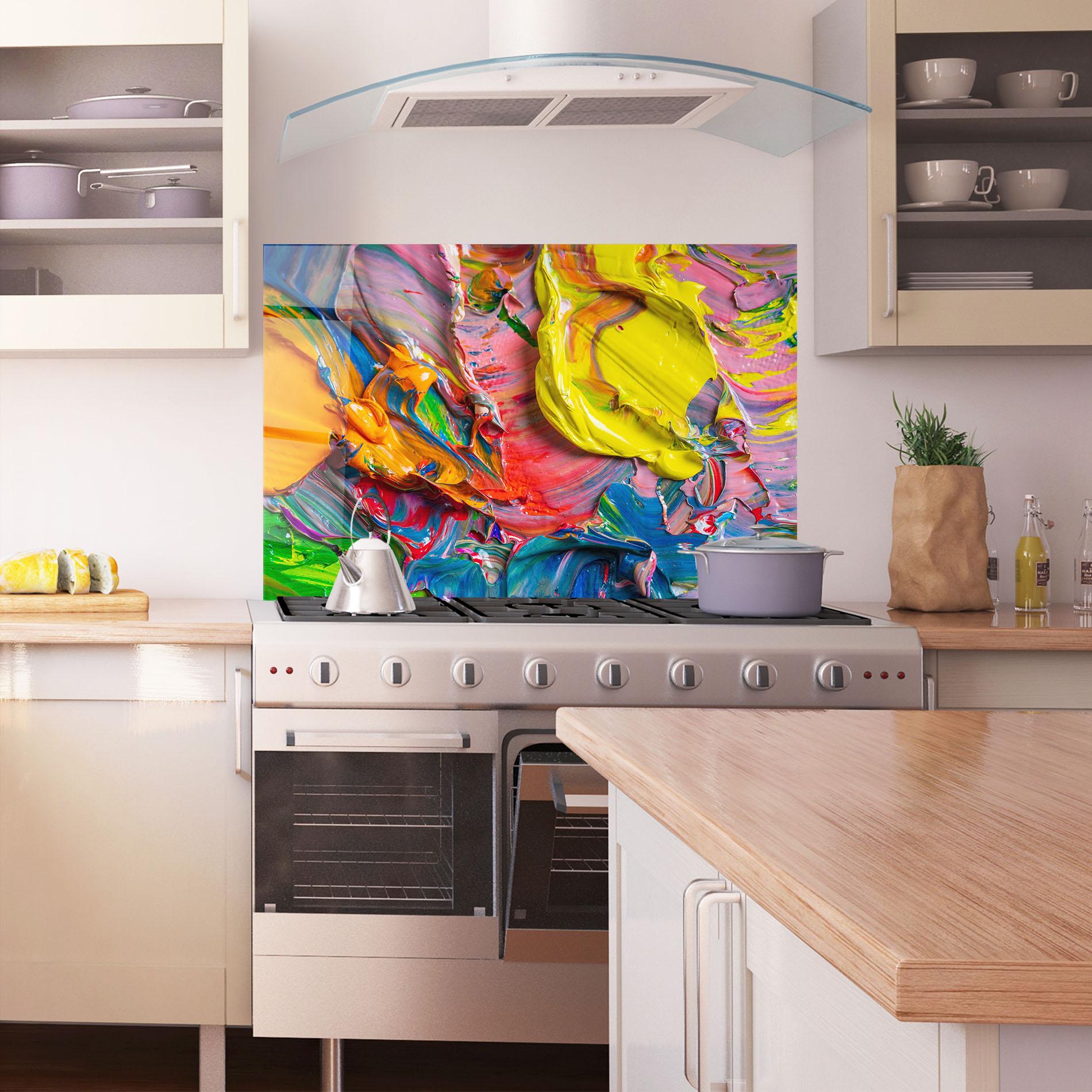 Küchenrückwand Glas Bright Oil Colors mockup 1