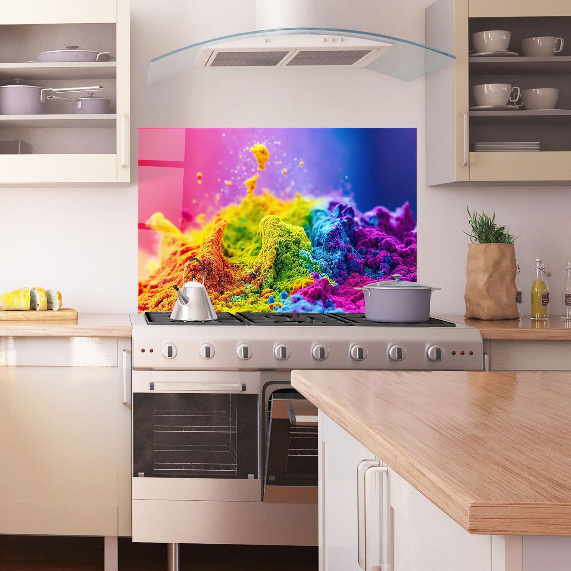 Küchenrückwand Glas Color Powder Explosion mockup 1