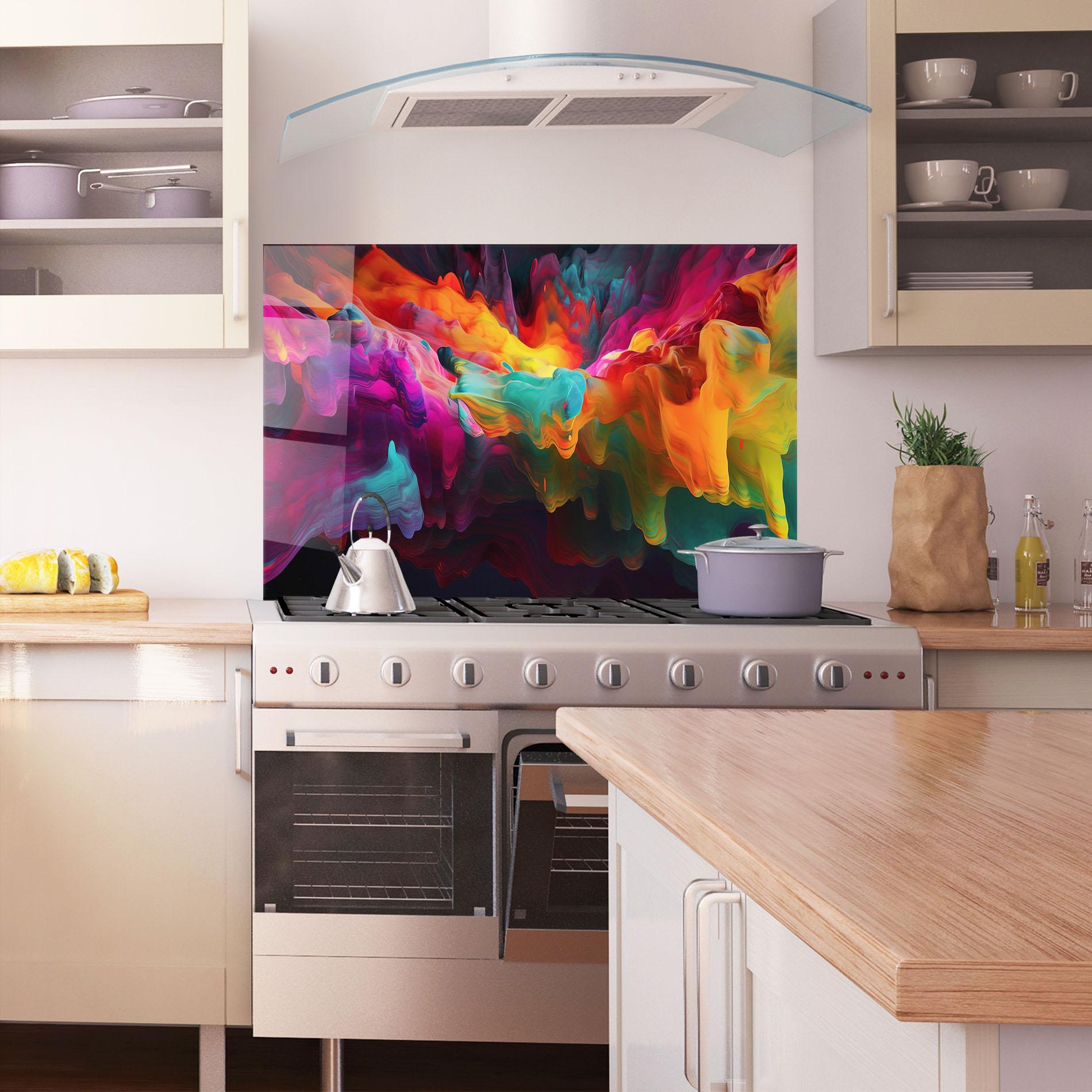 Küchenrückwand Glas Colorful Smoke mockup 1